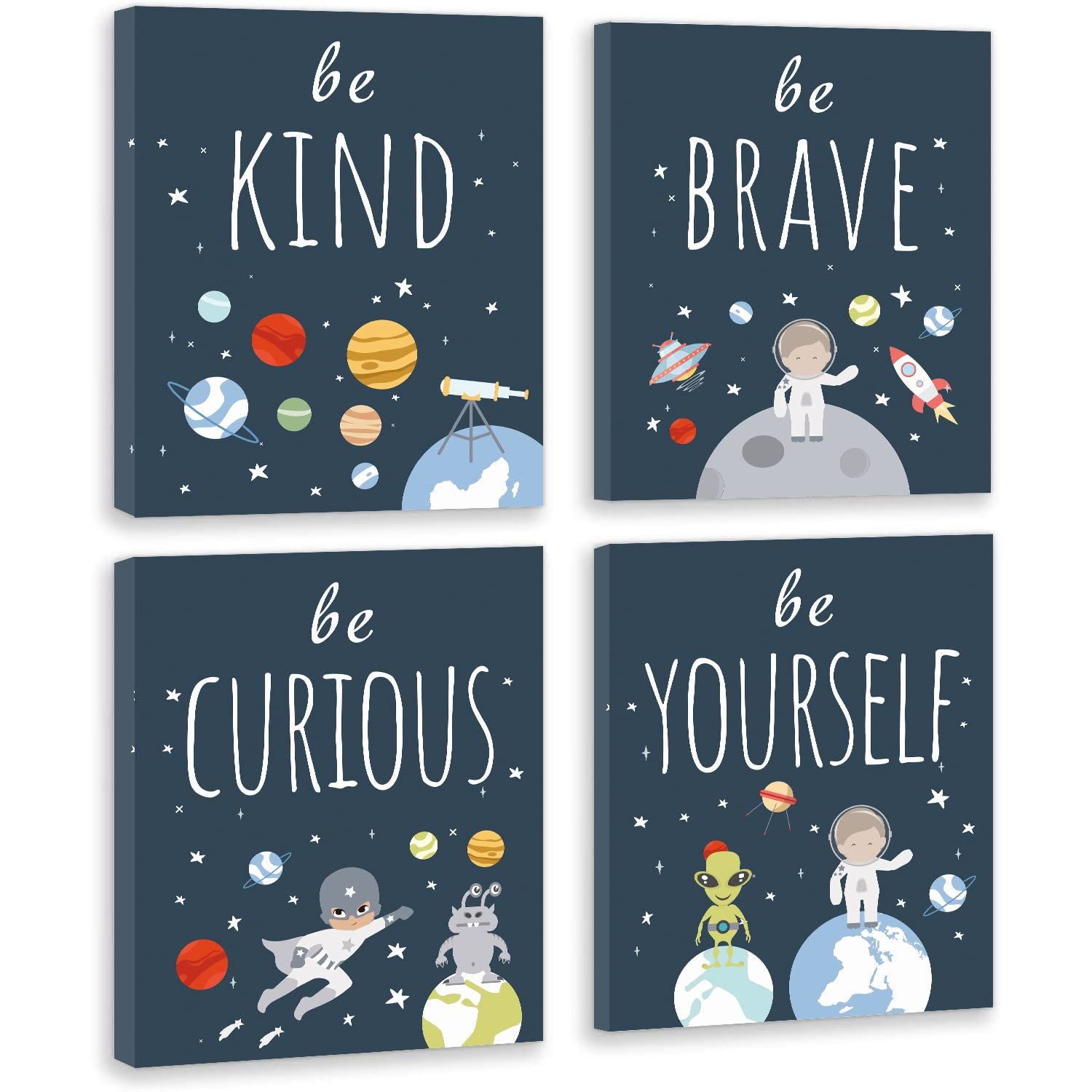 CHDITB Unframed Outer Space Room Decor, Inspirational Space Art Print, Set of 4（8" x10" ） Space Wall Art for Boy Room Decorations, Kids Picture Planets Canvas Posters for Kids Bedroom Nursery Decor
