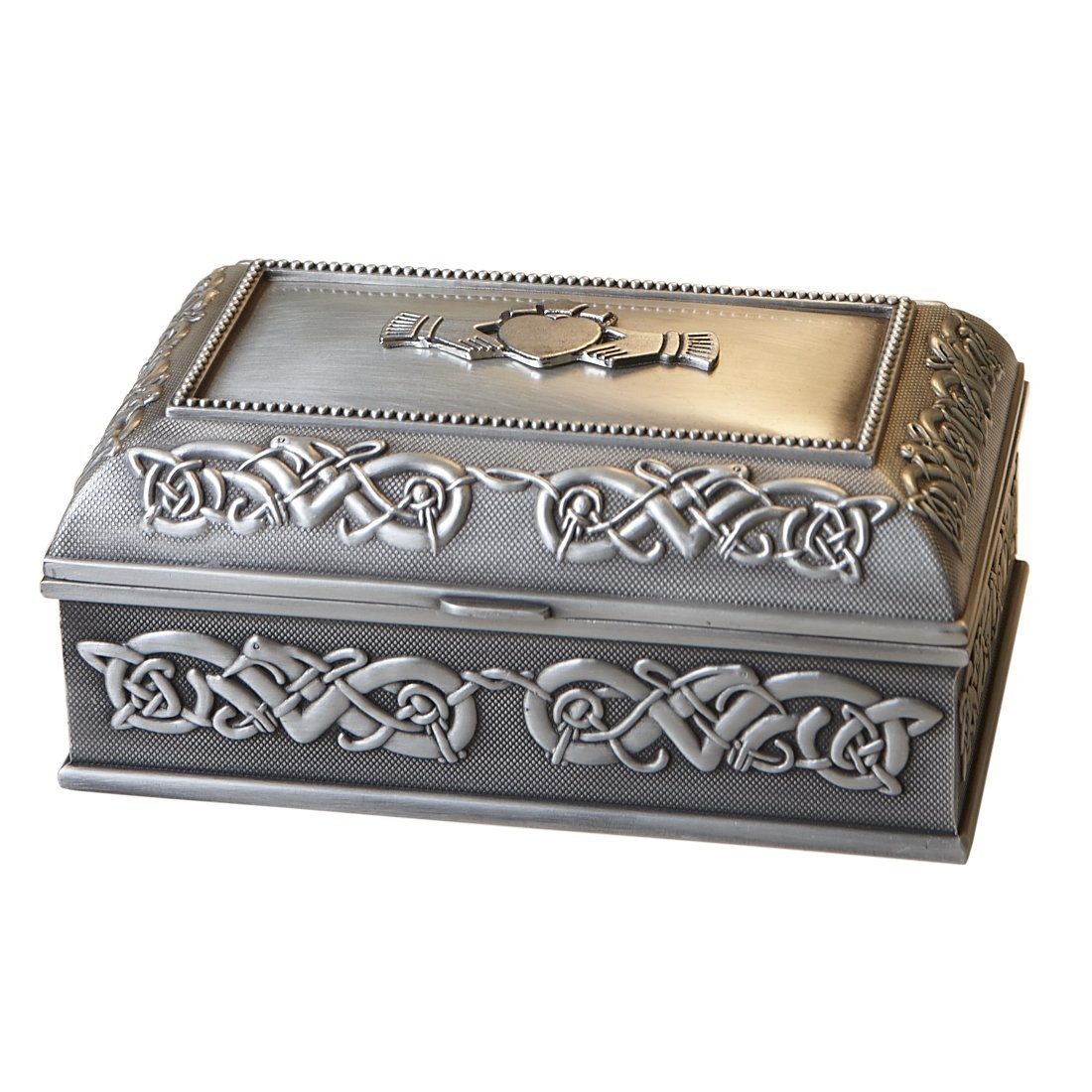 Mullingar Pewter Jewelry Box Claddagh Design 5" L x 3" W x 2.3" H