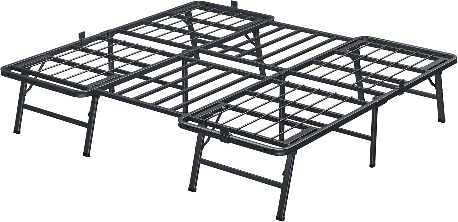 Amazon Basics Bed Frame with Storage, Foldable Metal Platform, Sturdy Steel, No Box Spring Needed, 18 Inches High, Tool-Free Setup, King Size, Black