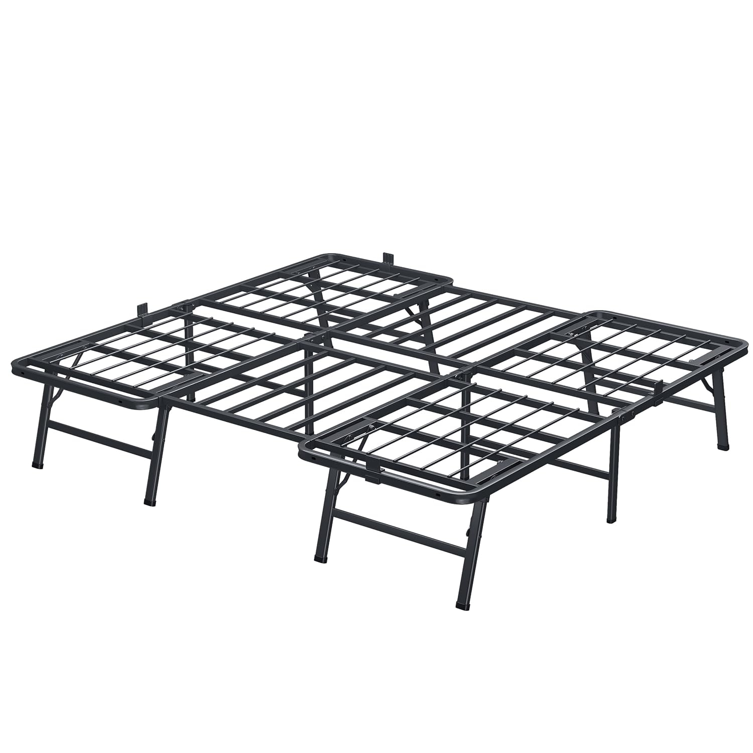 Amazon Basics Bed Frame with Storage, Foldable Metal Platform, Sturdy Steel, No Box Spring Needed, 18 Inches High, Tool-Free Setup, King Size, Black