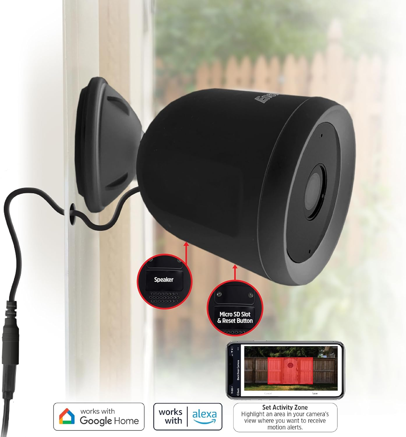 Energizer Smart Outdoor 1080P Security Camera with 2-Way Audio, Night Vision, Instant Alerts, Cloud Storage, Remote Access, Voice Control Compatible with Alexa & Google Assistant, Black