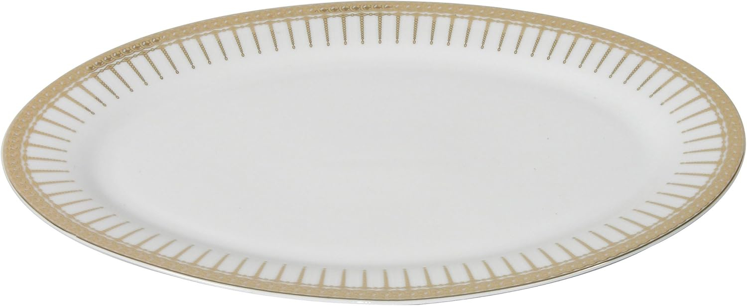 Lorren Home Trends 57-Piece Porcelain Dinnerware Set with Rain Drop Border, Service for 8, Gold