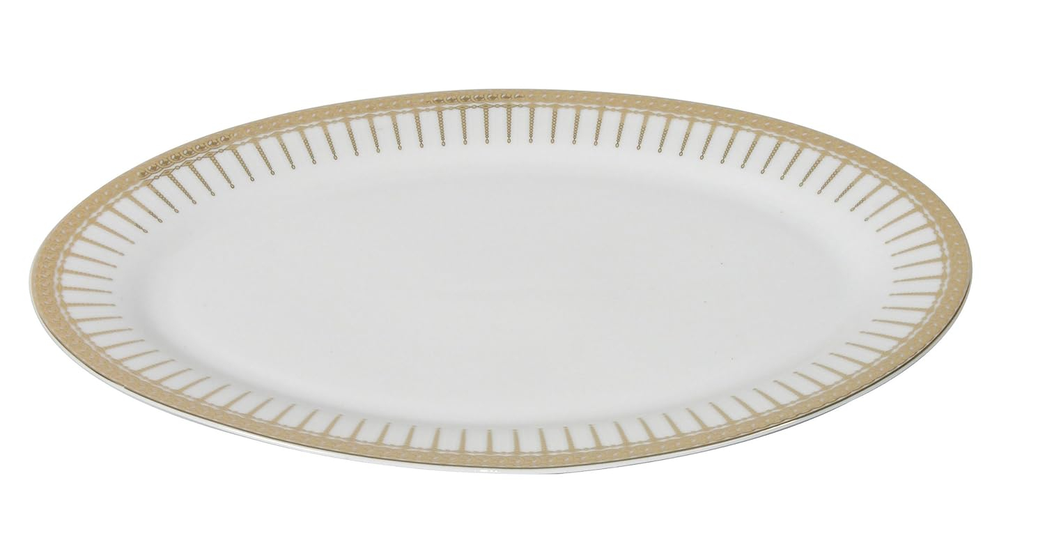 Lorren Home Trends 57-Piece Porcelain Dinnerware Set with Rain Drop Border, Service for 8, Gold