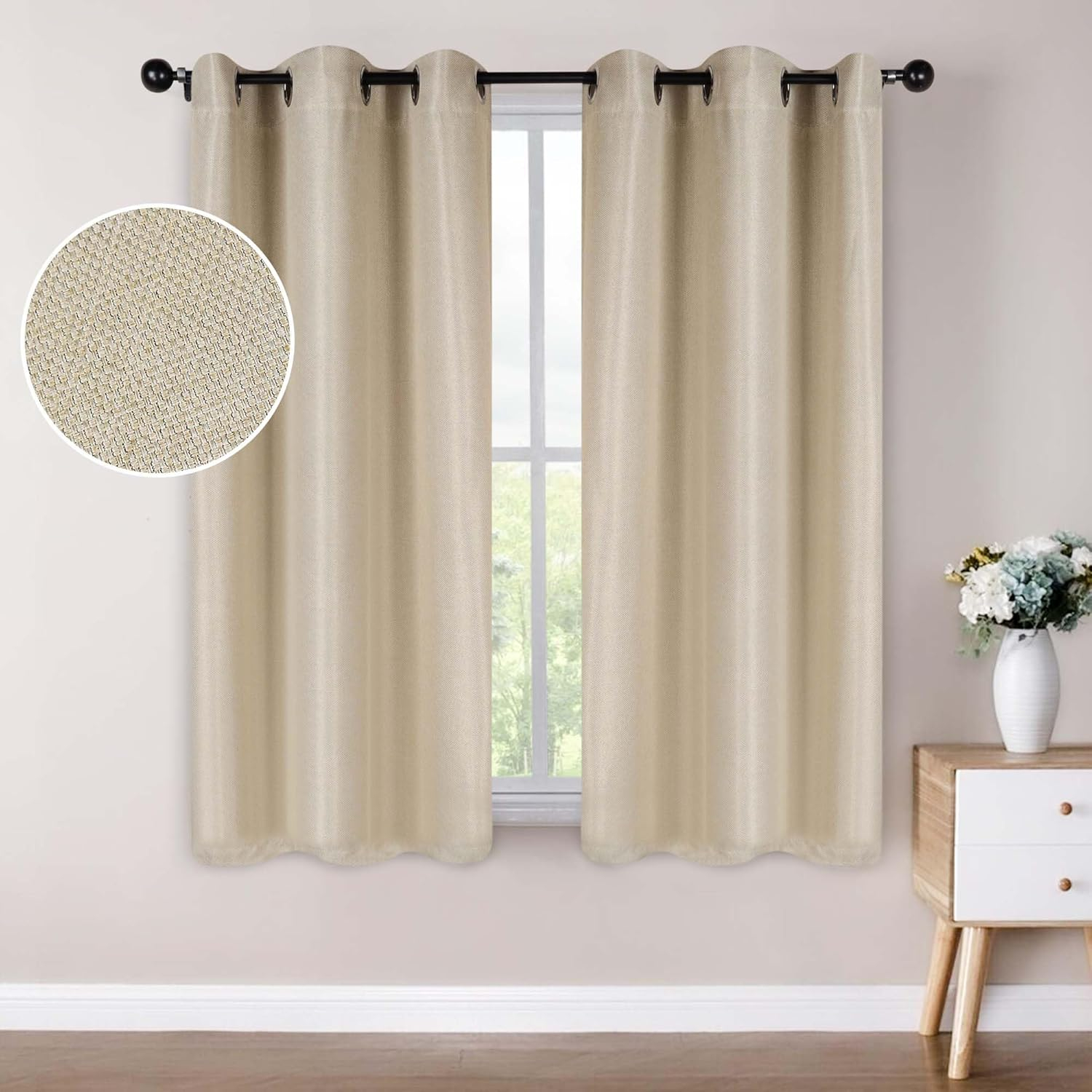 Superior Jaxon Blackout Curtains, Grommet Header, Set of 2, 42" x 63", Beige