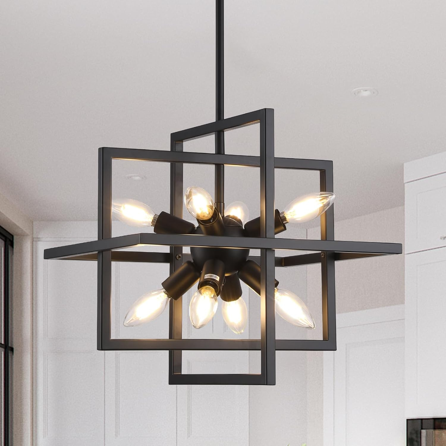 Modern Black and Gold Chandelier, 8-Light Geometric Pendant Light Fixture, Dining Light Fixtures Adjustable Chandelier for Dining Room Entryway Foyer Hallway Bedroom Living Room Kitchen Island