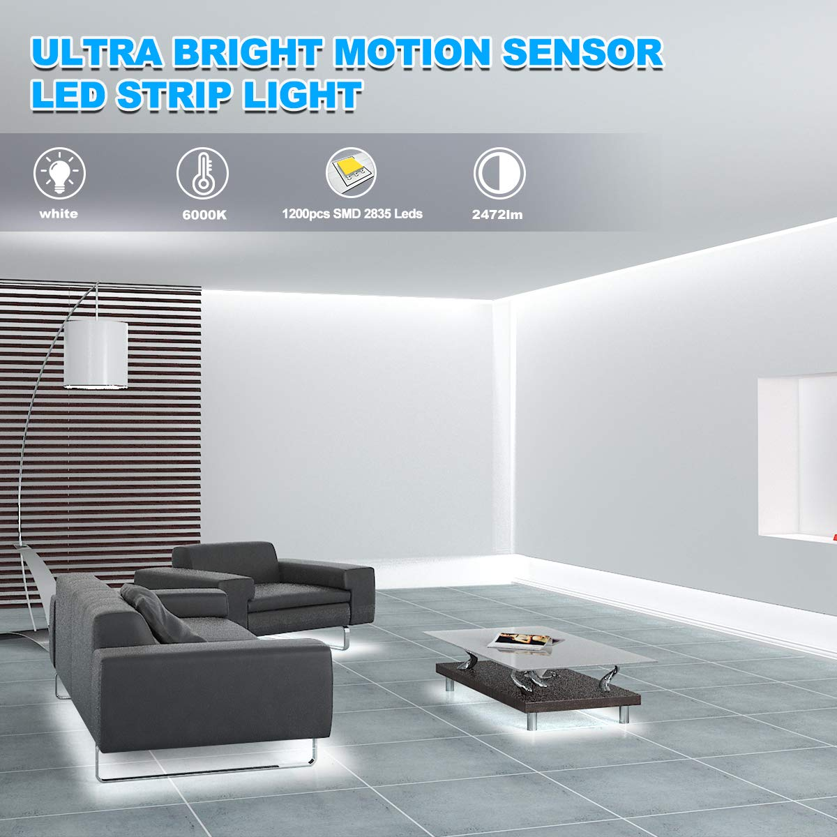 MY BEAUTY LIGHT Motion Activated LED Strip Lights, 65.6ft LED Light Strip with Day or Night 2 Lighting Modes,3 Timing Off Modes,Bright White 24v Plug-in LED Rope Lights for Under Cabinet,Kitchen,Room