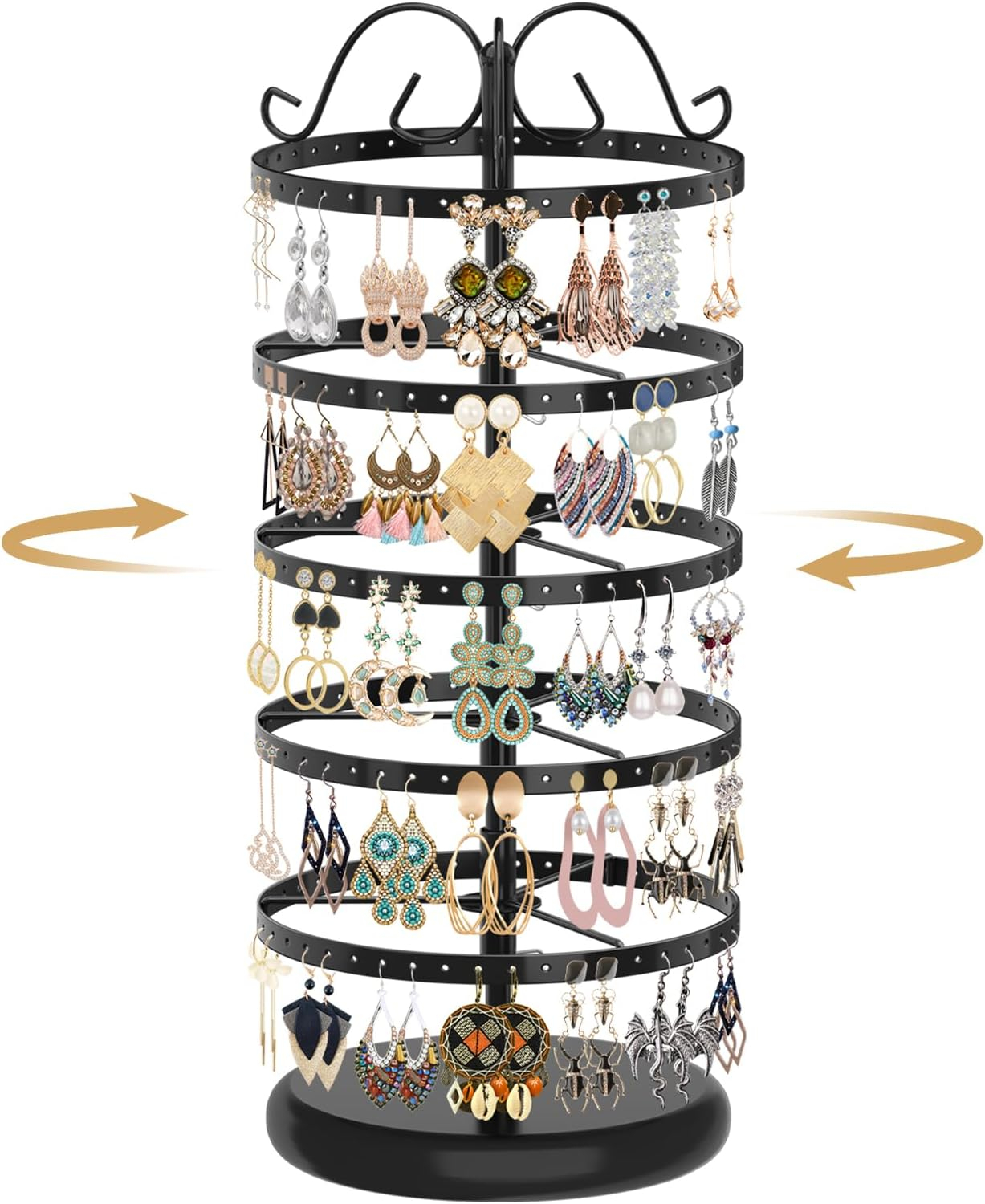 5-Layer Rotating Jewelry Organizer Stand - Effortless Storage & Display for Earrings  Studs & Pendants - Secure  Space-Saving Design in Chic Black/White