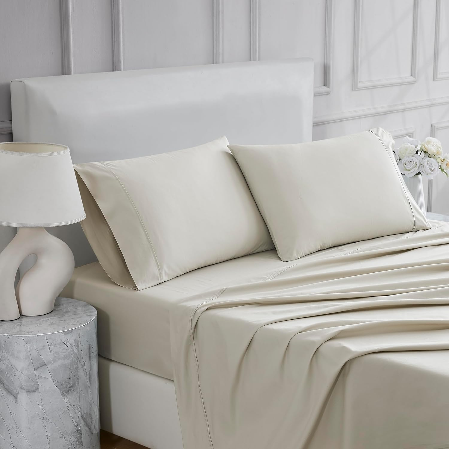Linen Closet Luxury Cotton 400 Thread Count Ultimate Cotton Percale 4-Piece Sheet Set, Queen, Tan