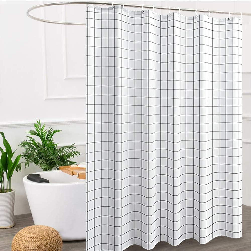 Fabric Shower Curtain, White and Black Geometric Resistant Waterproof 72 x 72 inches Long Bathroom Shower Curtain Set (Simple Geometric)