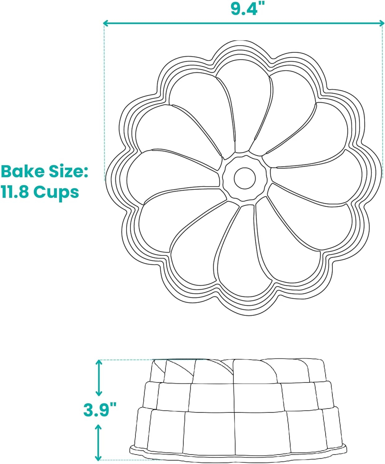 Baker's Secret Fluted Cake Pan, Cast Aluminum 2 Layers Nonstick Coating (Petal)