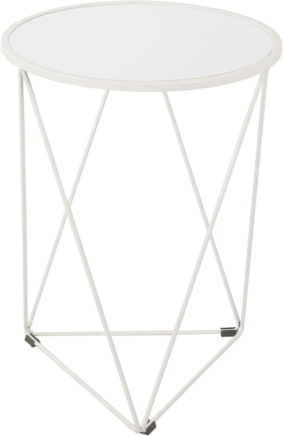 HomePop Metal Accent Table Triangle White Base, Round Mirror Top