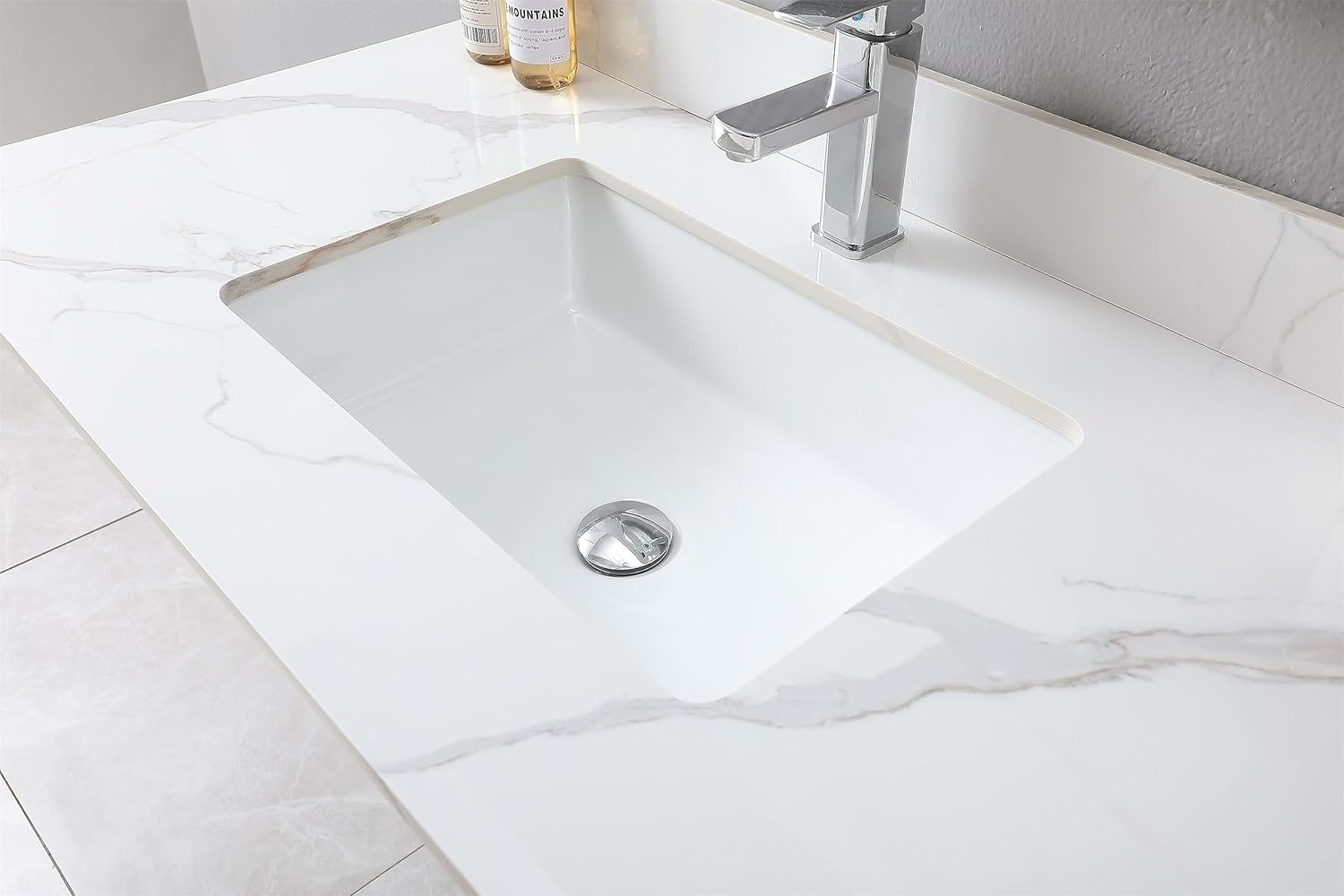 43" Bathroom Vanity Top with Ceramic Undermount Sink & Backsplash,Carrara Gold Sintered Stone Counter Top, Single Hole Vanity Sink Top