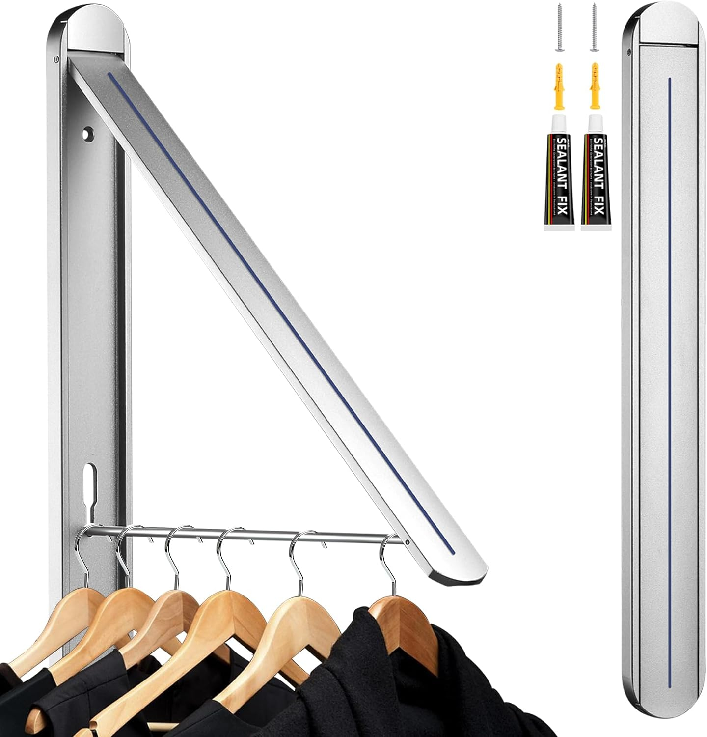 Clothes Drying Rack for Small Laundry Rooms, Clothes Drying Rack Folding Indoor, Wall Mounted Clothes Rack Foldable, (Aluminum, Silver)