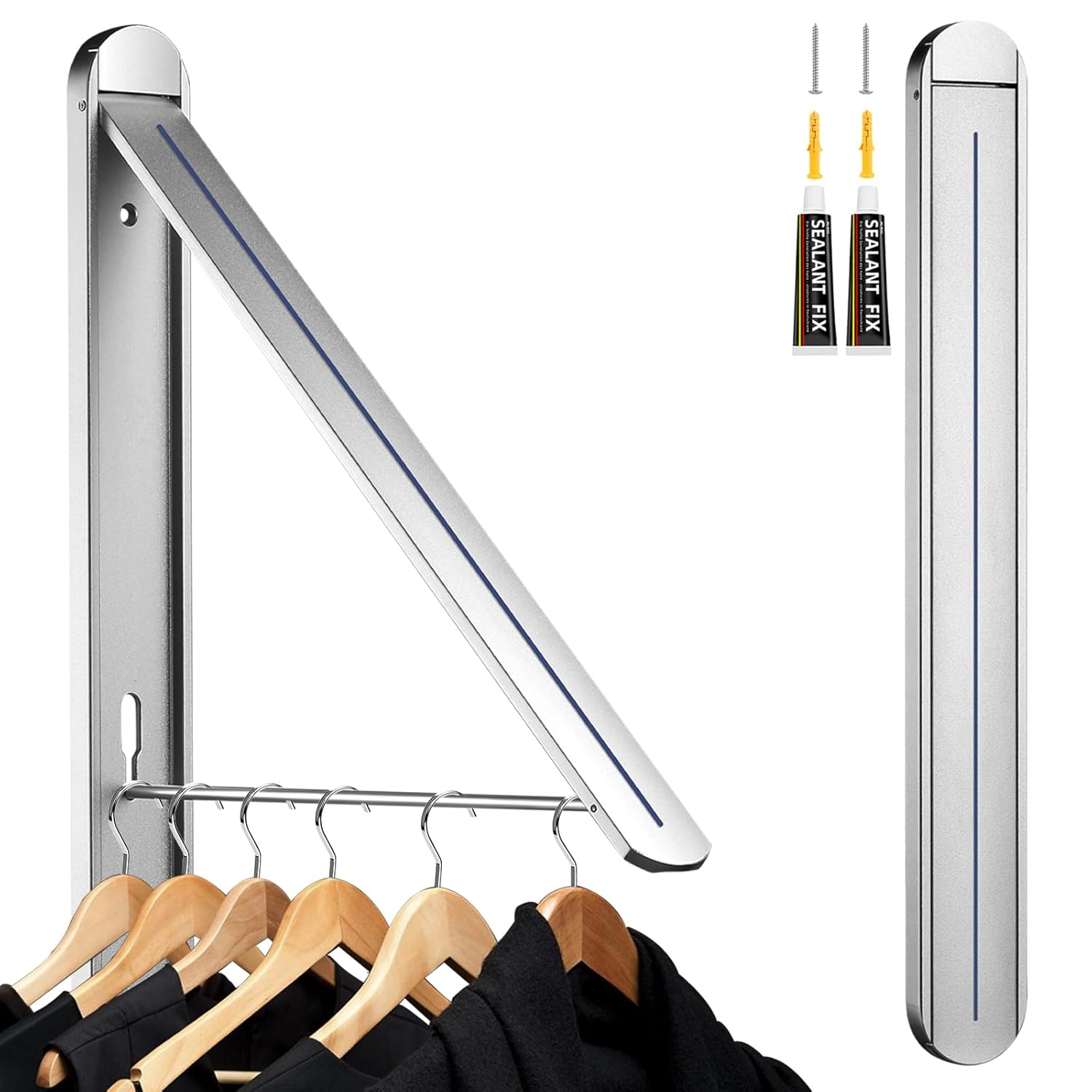 Clothes Drying Rack for Small Laundry Rooms, Clothes Drying Rack Folding Indoor, Wall Mounted Clothes Rack Foldable, (Aluminum, Silver)