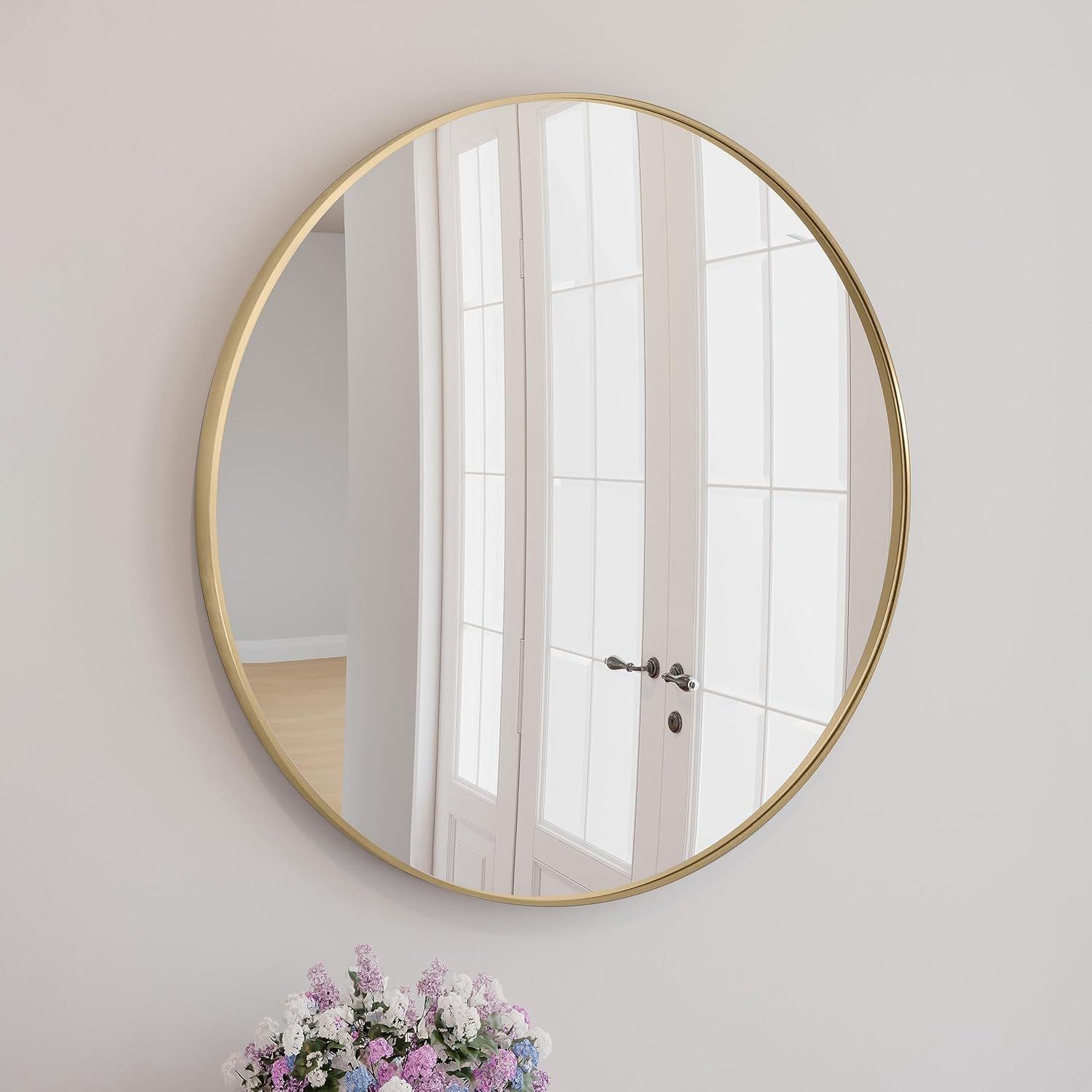 Design House Kenna Round Wall Mirror with Gold Metal Frame-24-inch