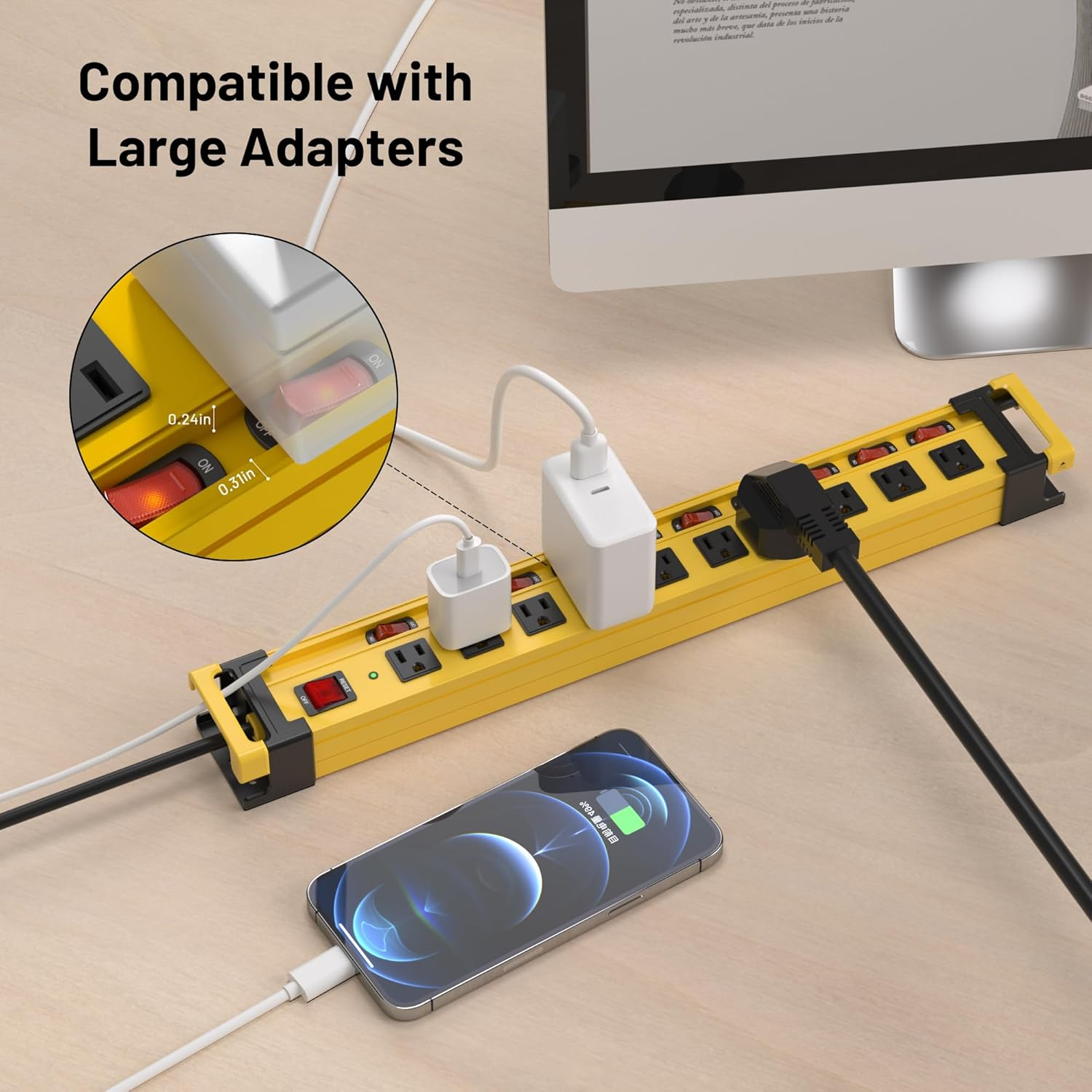 Power Strip 10 Outlet,3300J Surge Protector with Individual Switches,9FT Cord 14AWG/15AMP/1875W,Metal Heavy Duty Power Strip with Cord Manager,for Workshop,Garage,Shop,Home