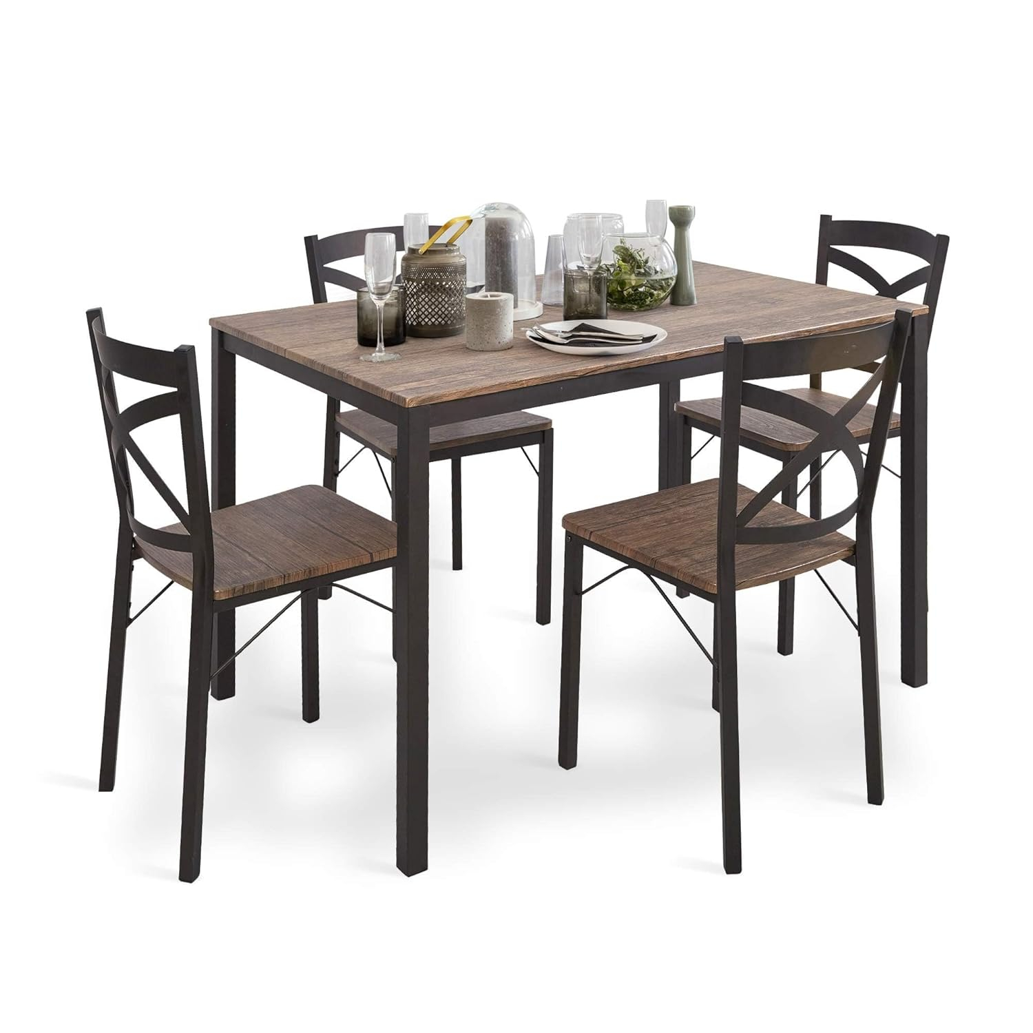 5 Piece Dining Table Set Kitchen Table and Chairs for 4 Industrial Style Dining Room & Kitchen,1 Table & 4 Chairs,Stainless Metal Frame
