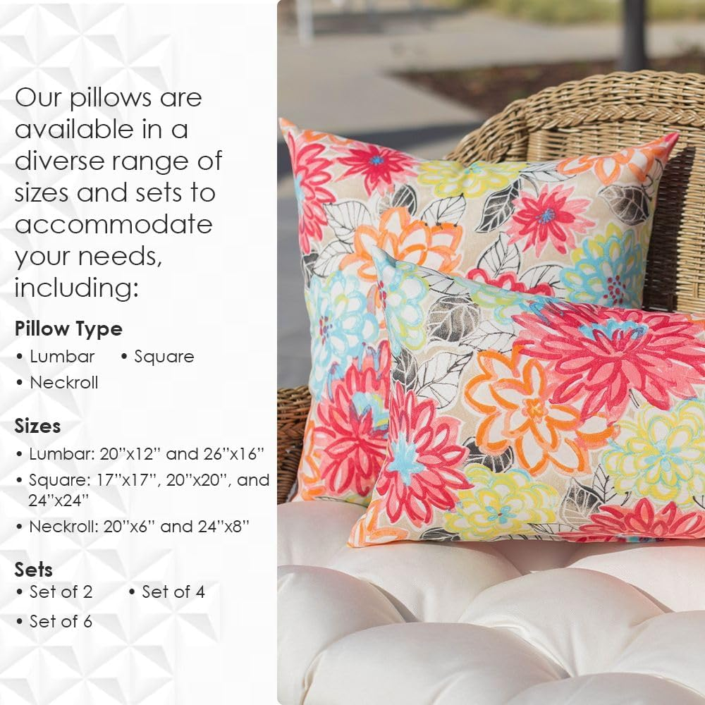 RSH DECOR: Square Throw Pillows Set of 2 | 17” x 17” | All-Weather Spun Fabric | Water and Fade-Resistant | Outdoor Accent Pillows for Patio Furniture | Gregoire Fresco