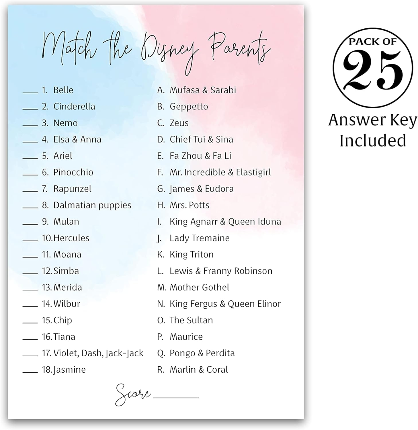 GENDER NEUTRAL Baby Shower Game — DISNEY PARENT MATCH Game — Pack of 25 — PURPLE Elephant Baby Shower Game, Match Famous Disney Parents Fun Shower Activity, Disney Star Kids Match Game, SKU G752-DPM