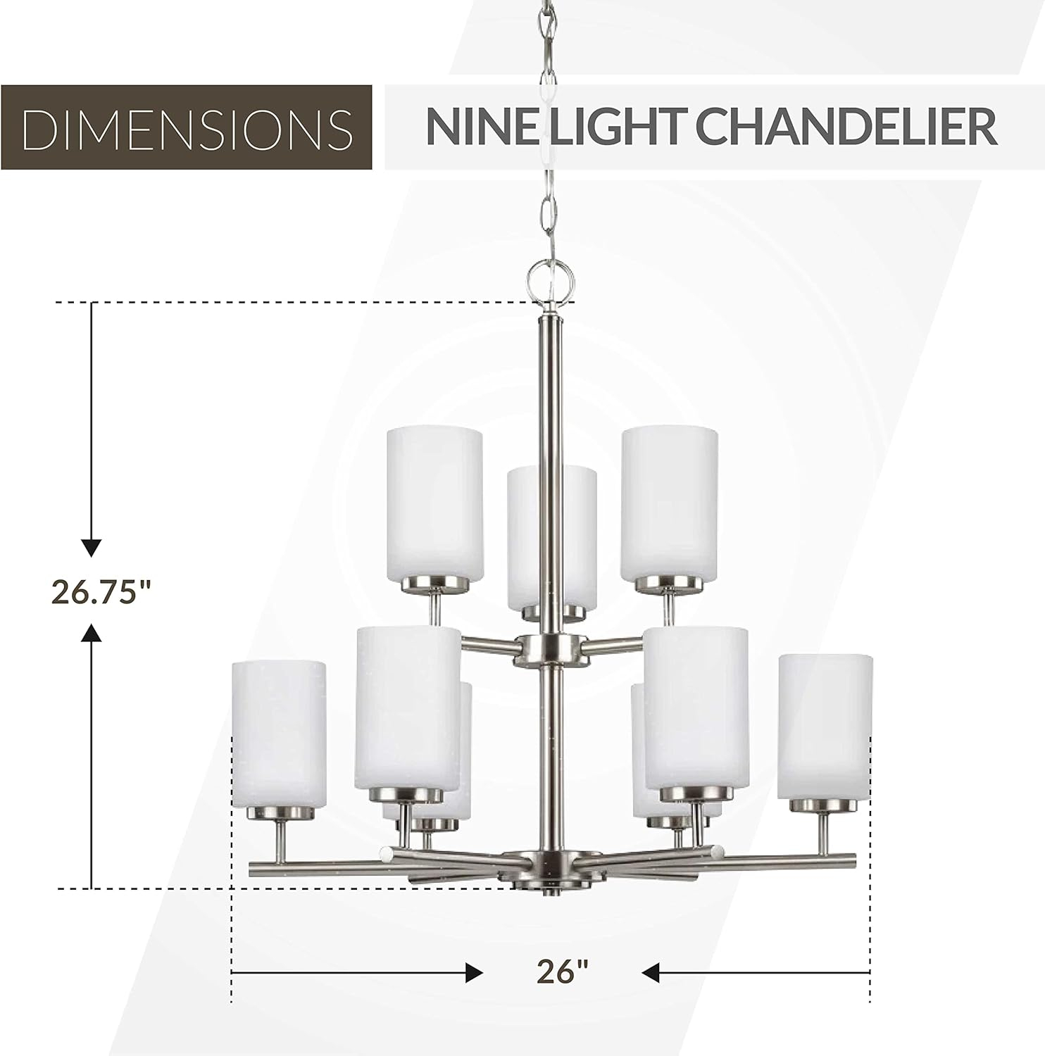 Oslo Sleek 9-Light Brushed Nickel Chandelier with Opal Etched Glass