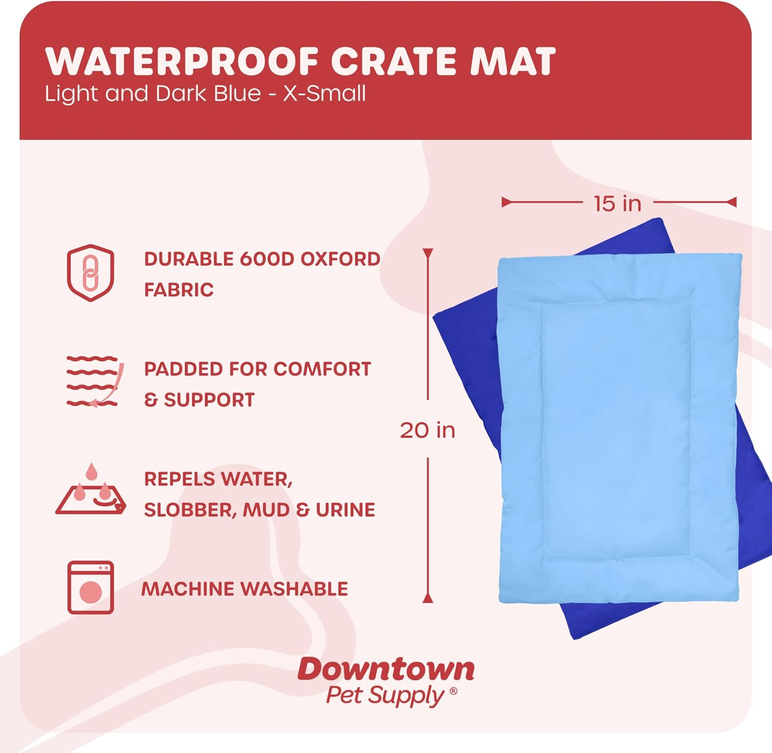 Downtown Pet Supply Dog Crate Mat, Waterproof Pet Bed, Dark/Light Blue, XS