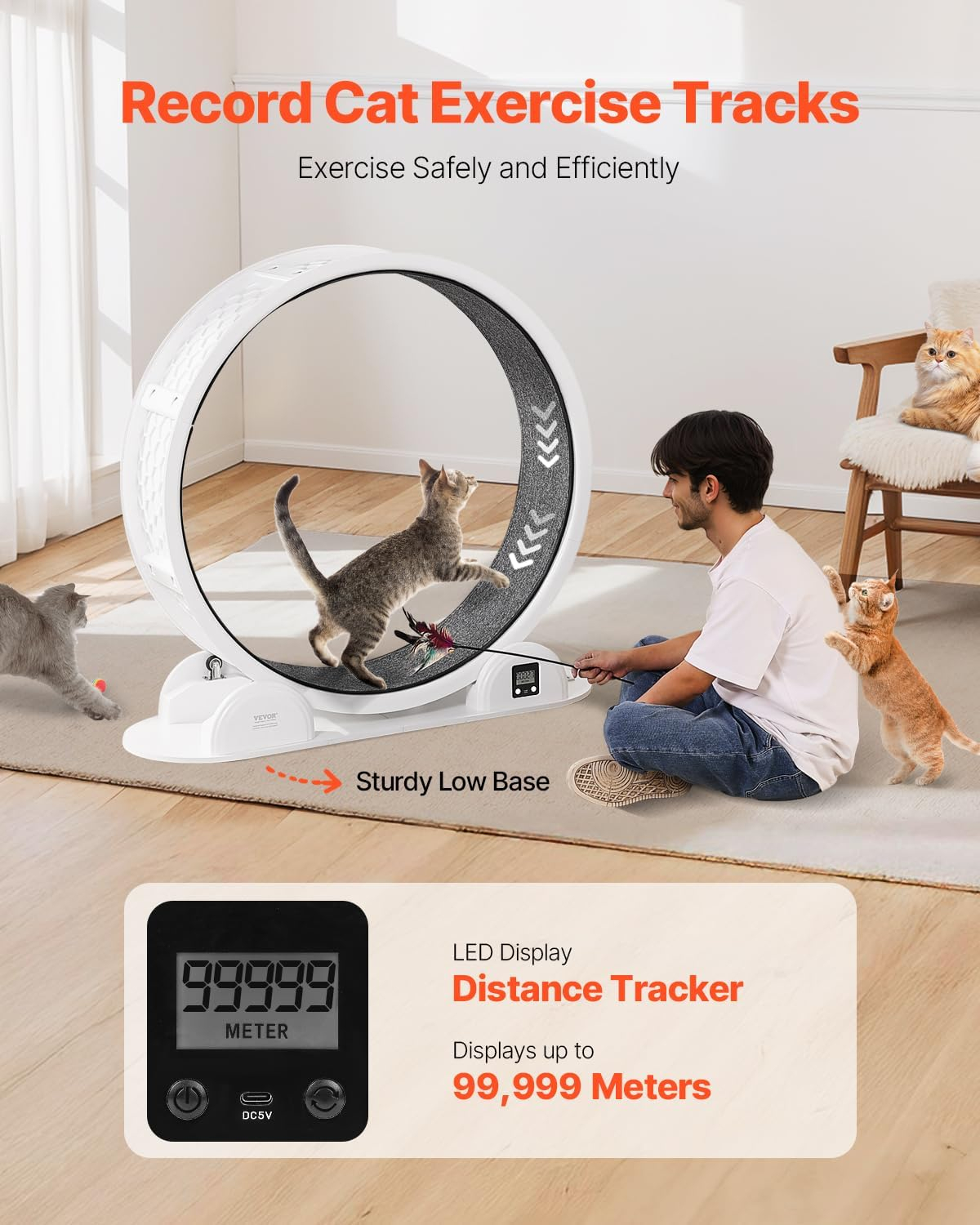 Large White and Gray ABS Cat Exercise Wheel with Pedometer