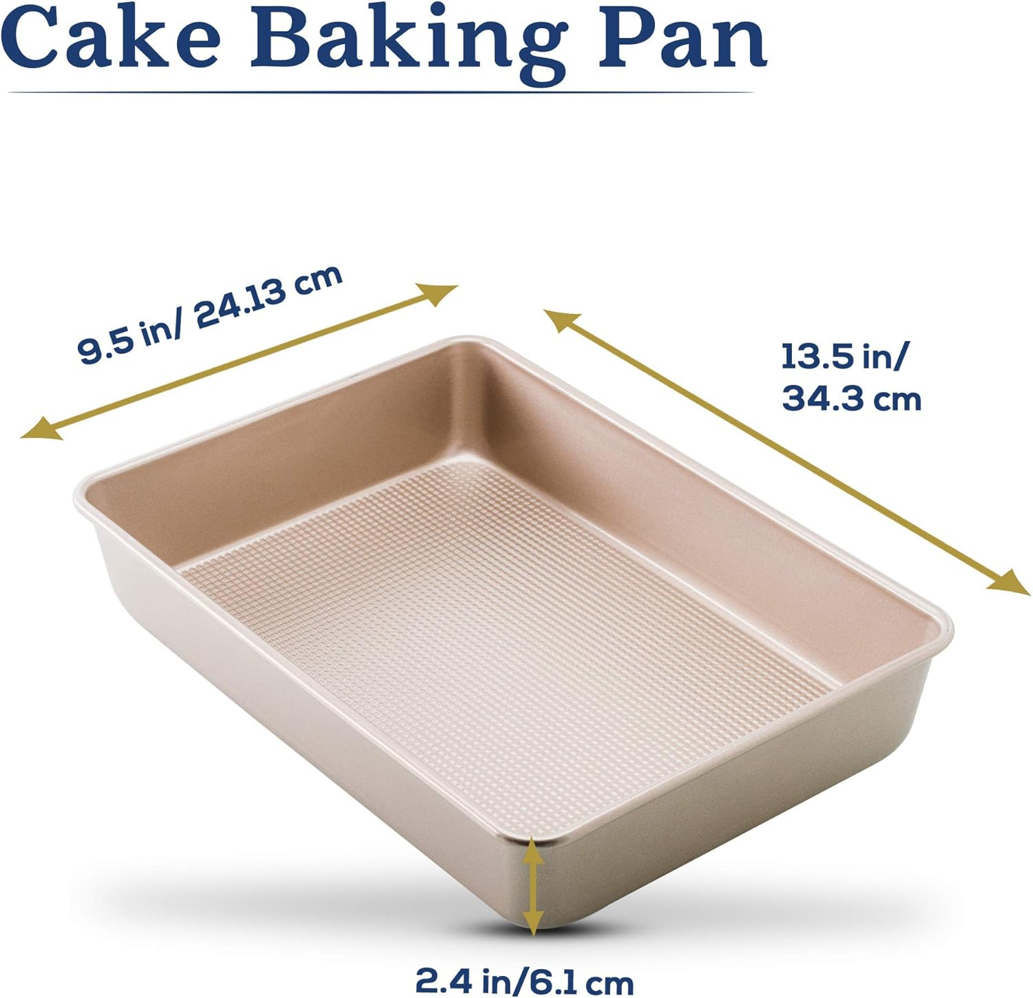 Ultra Cuisine Textured Nonstick Steel 9x13 inch Cake and Brownie Pan Durable, Oven-Safe, Warp-Resistant, Easy Clean for Cooking, Roasting, & Baking 13.1 x 9.1 x 2.2 Champagne