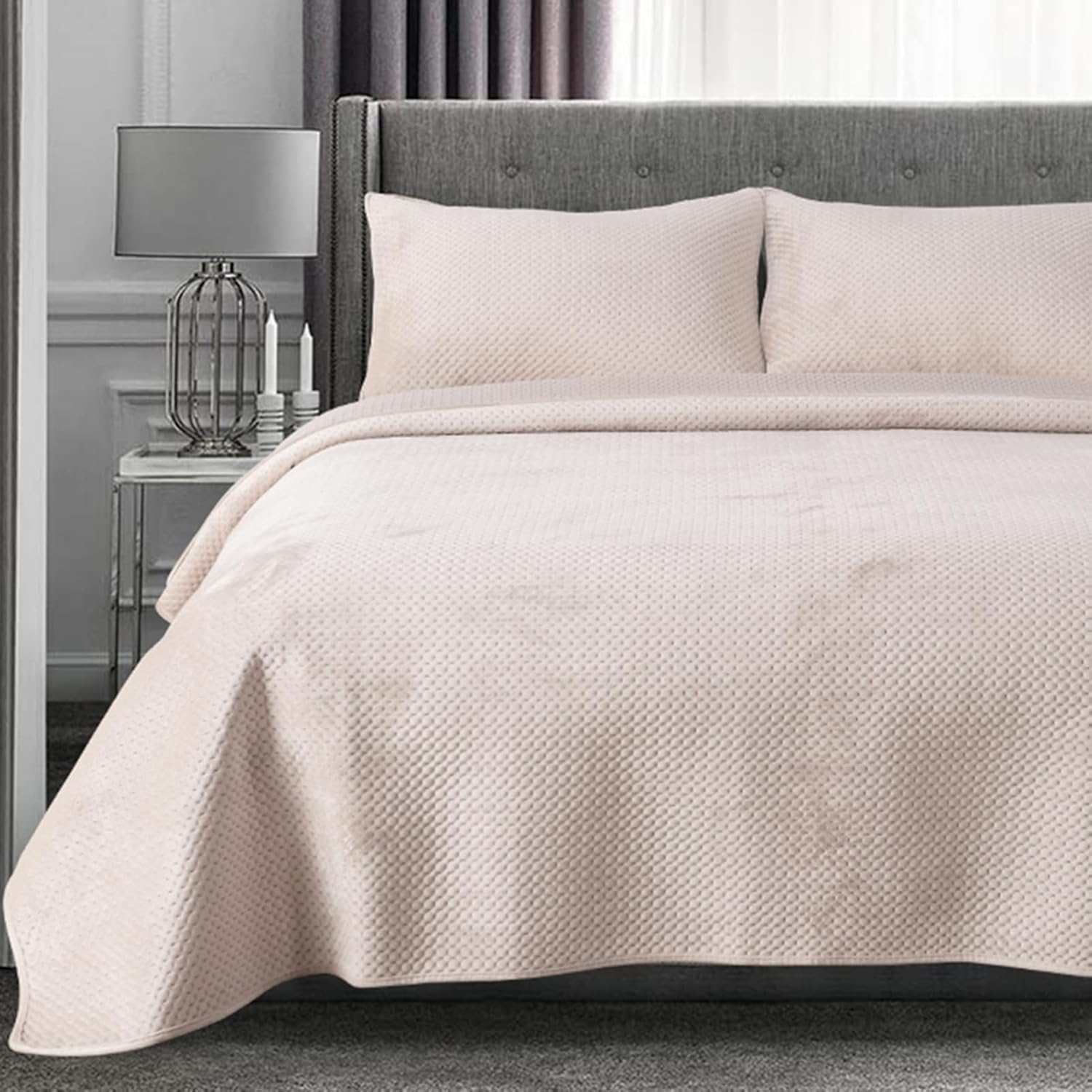 Kasentex  All Season Plush Poly Velvet Lavish Design Quilt Set Soft and Warm Machine Washable Coverlet Rose Queen