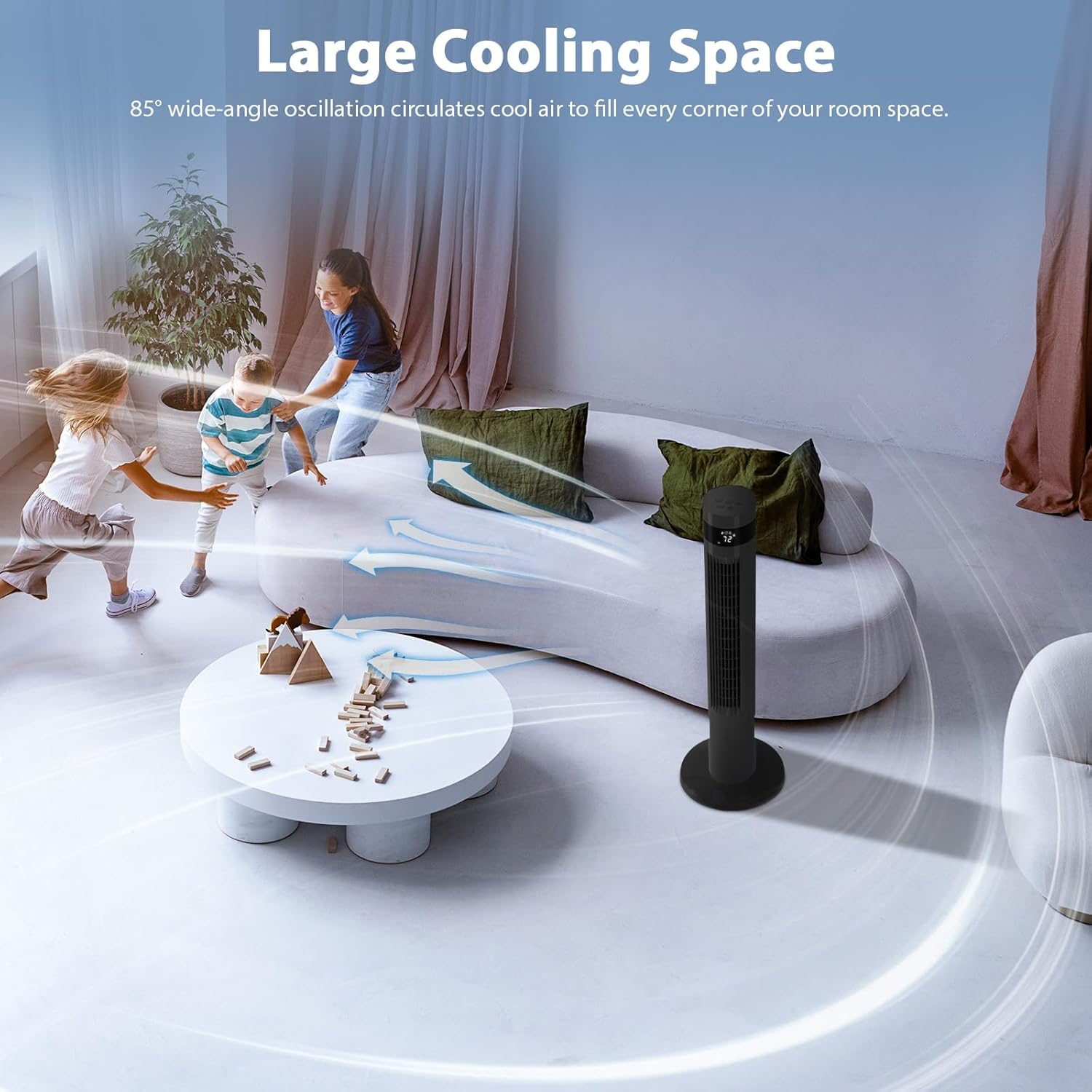 36 inch Tower Fan Portable Electric Oscillating Fan Quiet Remote Control Bladeless Floor Fan 3-Spped Wind Mode 12H Timer Bedroom Office