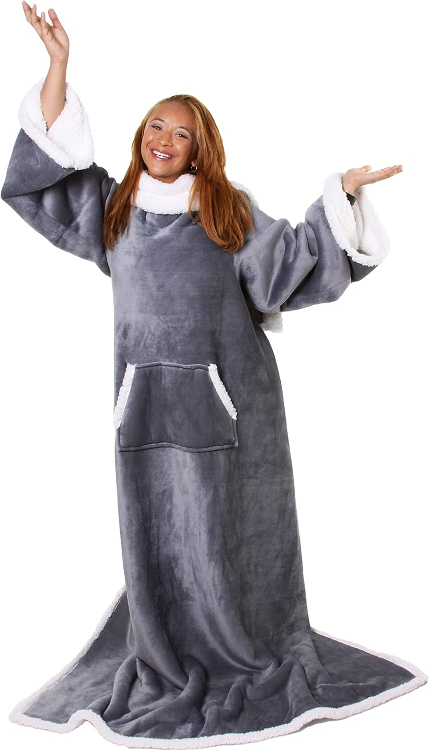 Snuggie Sherpa the Original Wearable Blanket with Sleeves, Adult Size, Charcoal
