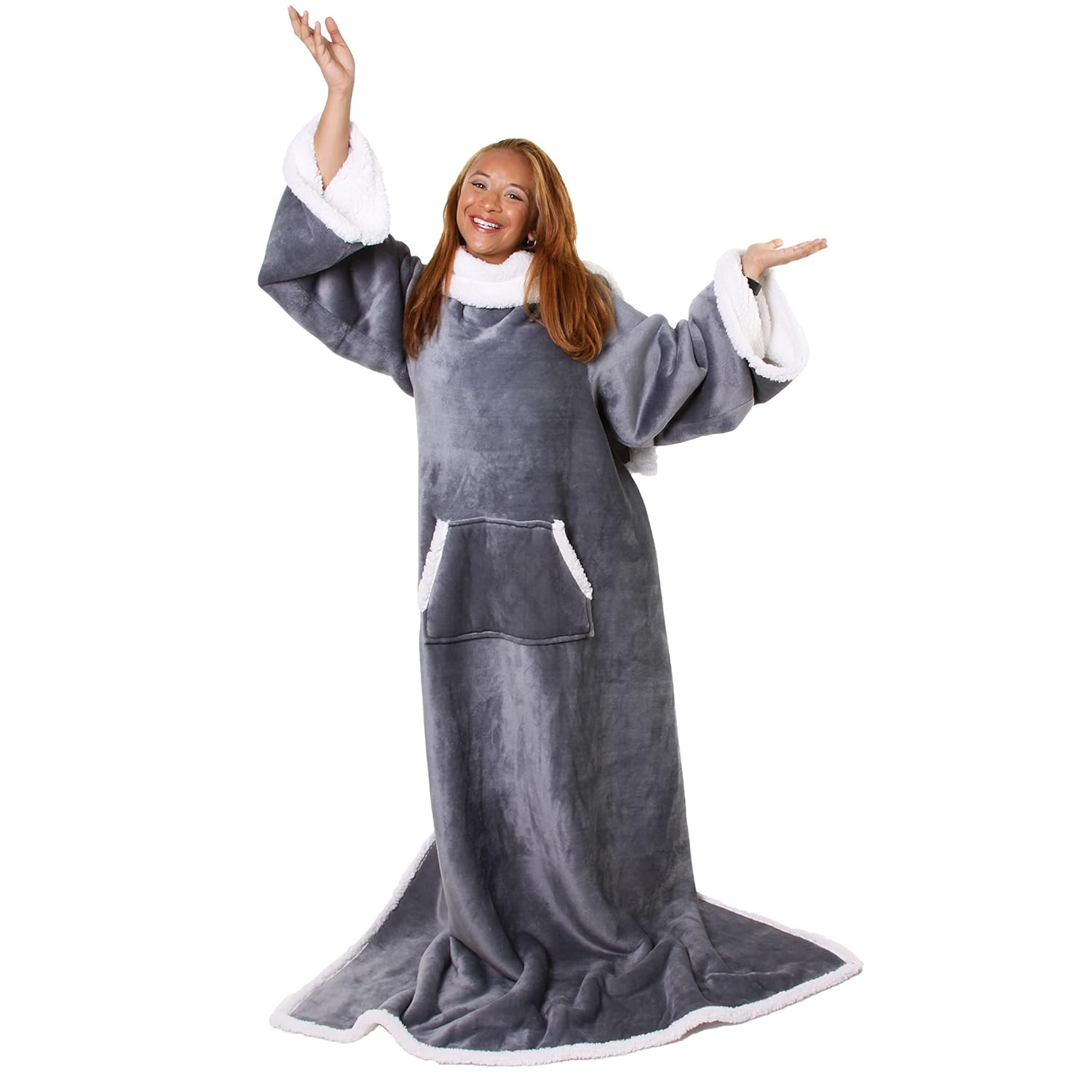 Snuggie Sherpa the Original Wearable Blanket with Sleeves, Adult Size, Charcoal