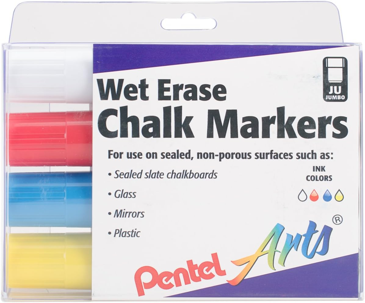 Pentel Wet Erase Chalk Markers - Primary Colors, Jumbo Point, Set of 4