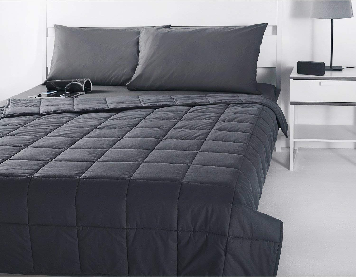 King Size Weighted Blanket | 80''x90'',20lbs | for Single or Double | Premium Cotton Material with Glass Beads | Dark Grey