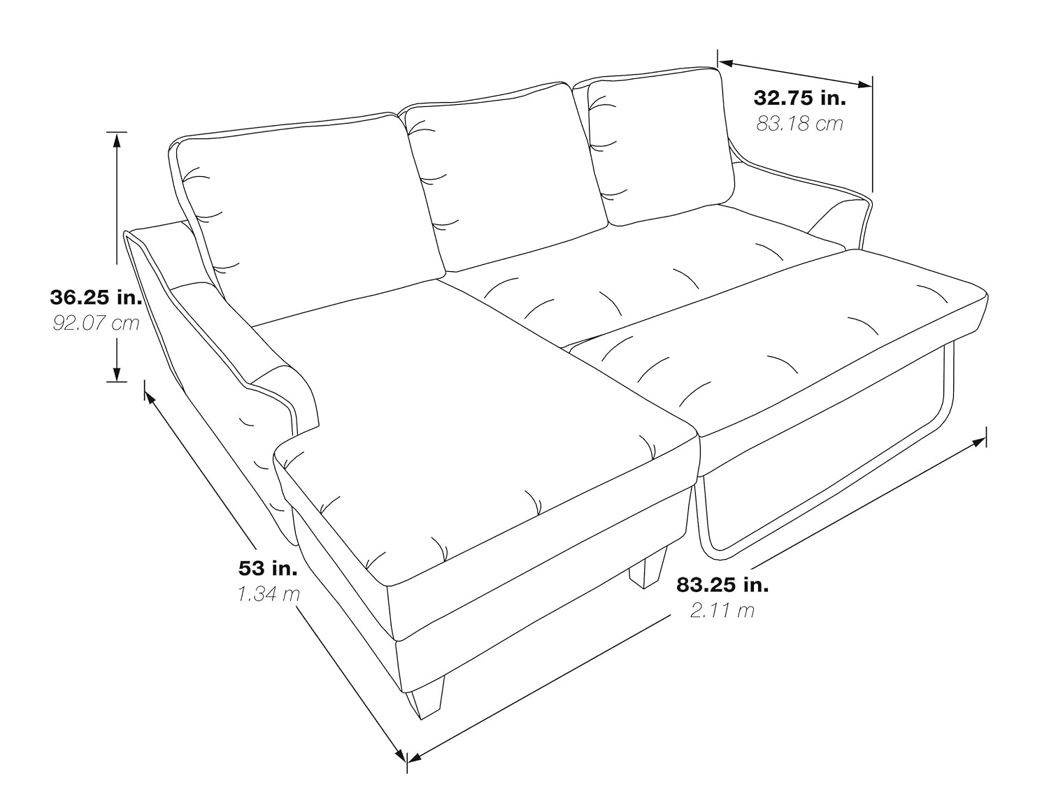 Lester Chaise Sleeper Sofa in Gray fabric with Black legs
