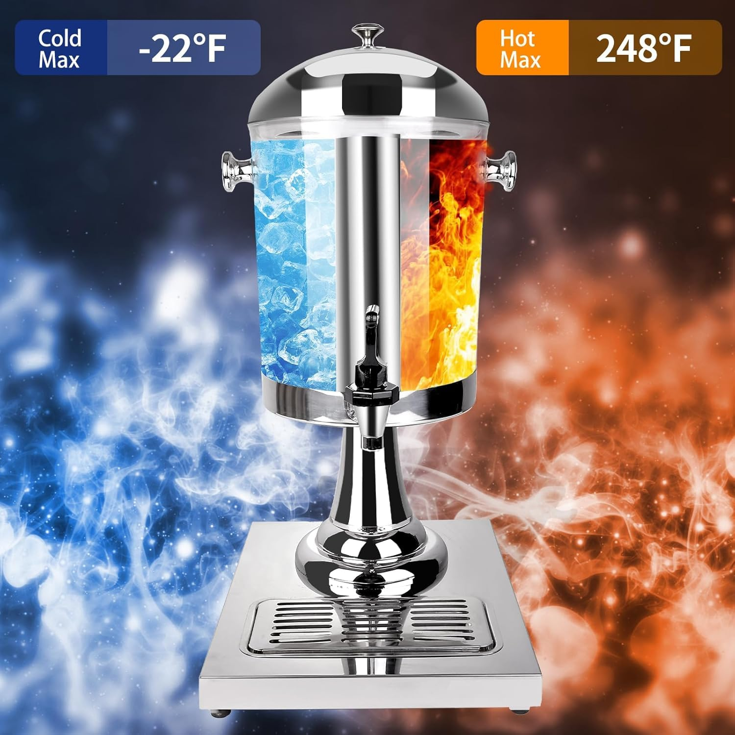 Beverage Dispenser With Stand, Drink Dispenser for Party, Stainless Steel Water Jar Dispenser with Ice Container, Spigot, Drink Jar Jug For Home Parties