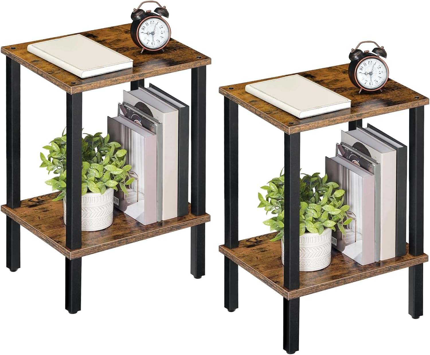 End Table, Set of 2, Side Table, Nightstand, 2-Tier Storage Shelf, Sofa Table for Small Space, Living Room, Bed Room TB01BB035