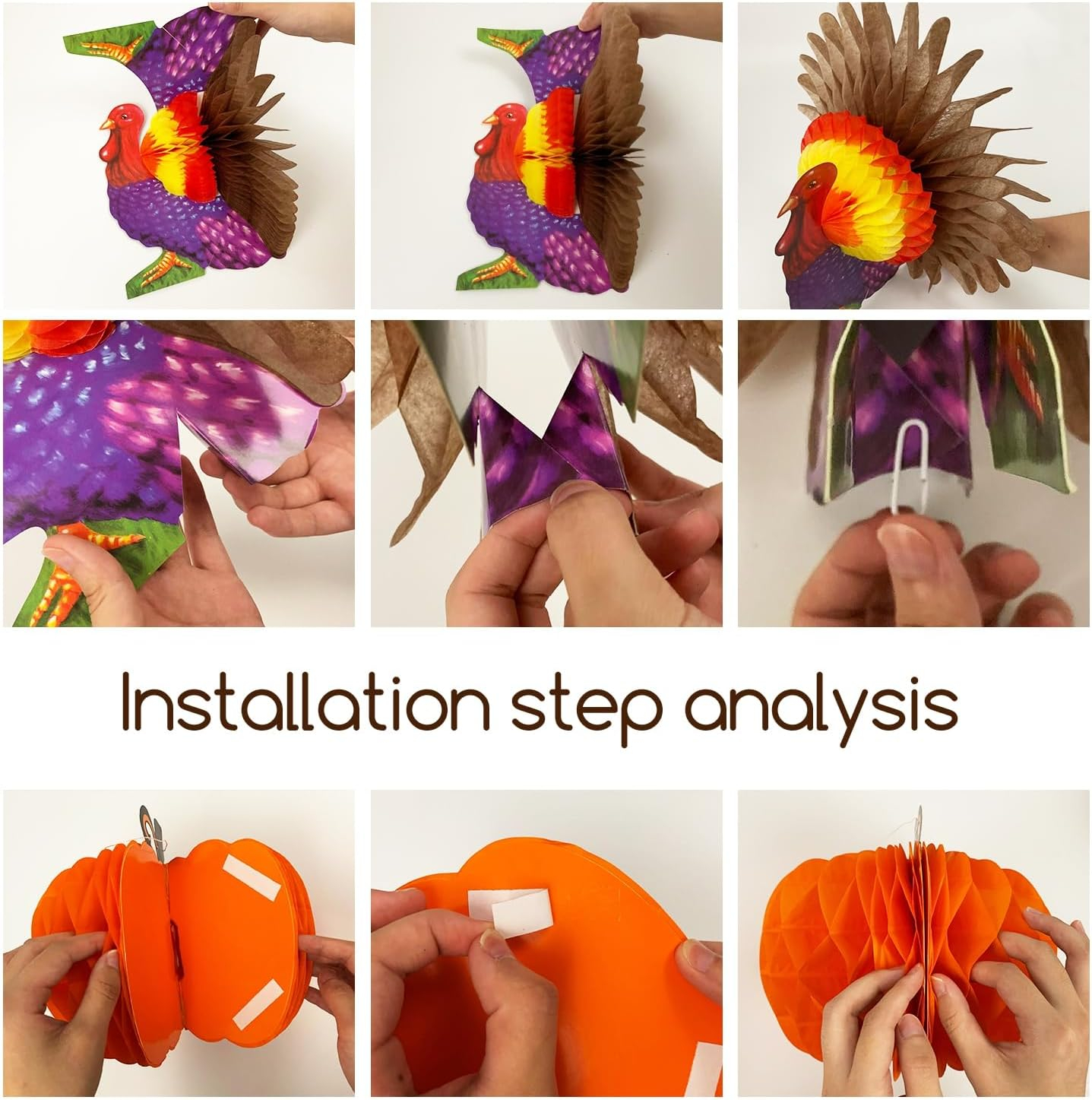 FORUP Thanksgiving Tissue Turkey Decorations - Turkey Pumpkin Centerpiece with Artificial Maple Leaves for Harvest Party Table Accessories