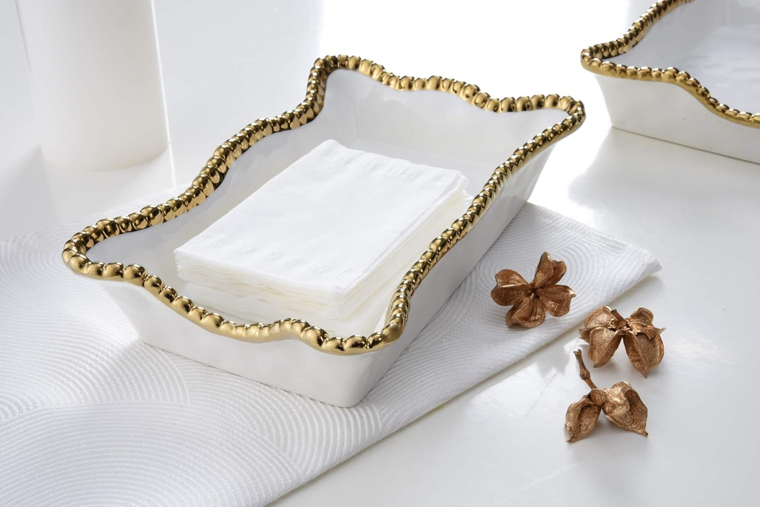 Golden Salerno Porcelain Dinner Napkin/Guest Towel Holder