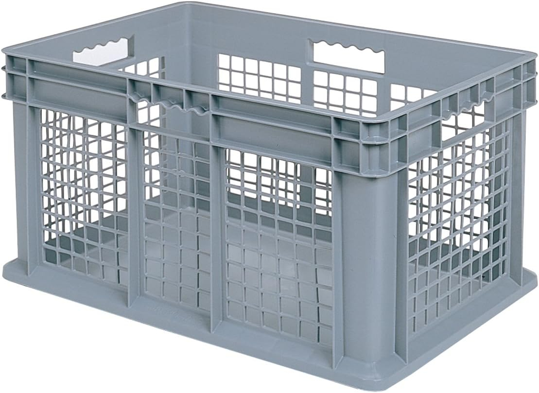 Gray Industrial Plastic Storage Tote with Mesh Sides, 24-Inch