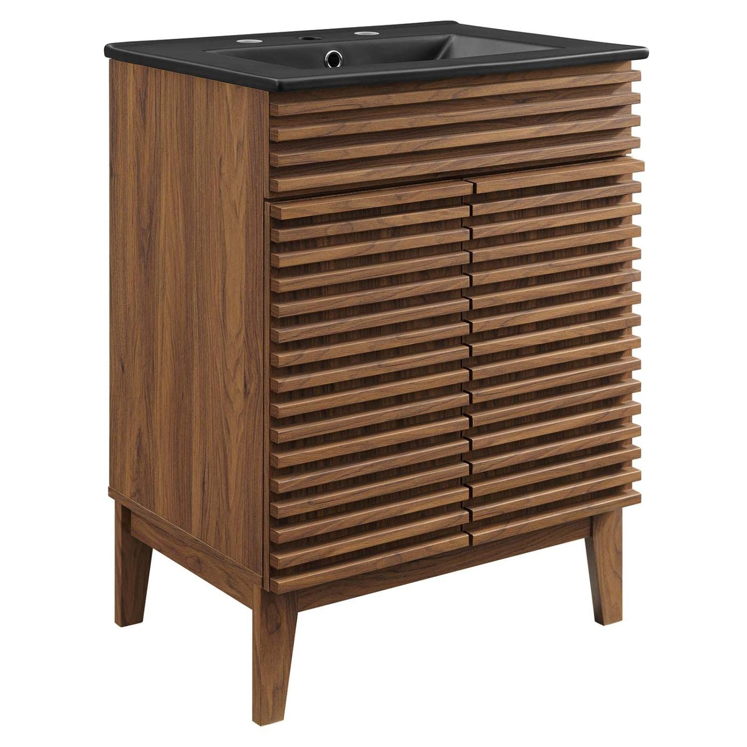 Modway Render 24" Modern Wood Bathroom Vanity in Walnut/Black