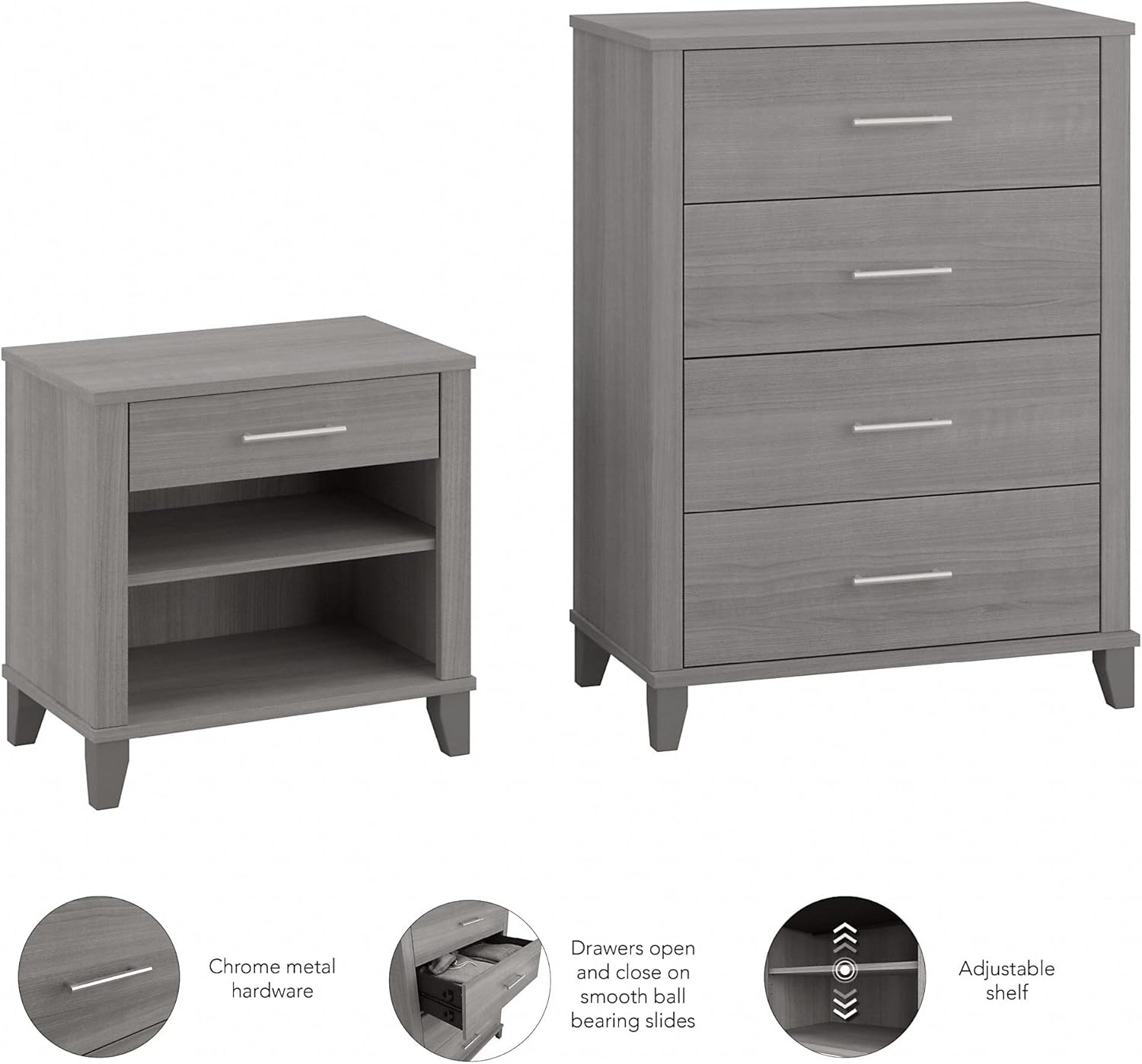 Somerset Chest of Drawers and Nightstand Set in Platinum Gray - Engineered Wood