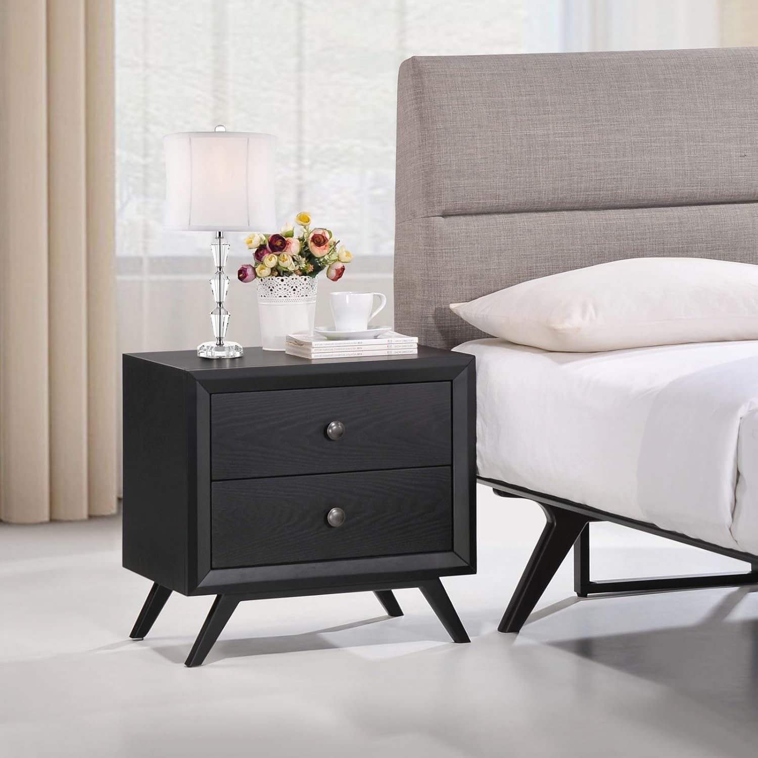 Modway MOD-5240 Tracy Mid-Century Modern Wood Nightstand in Black
