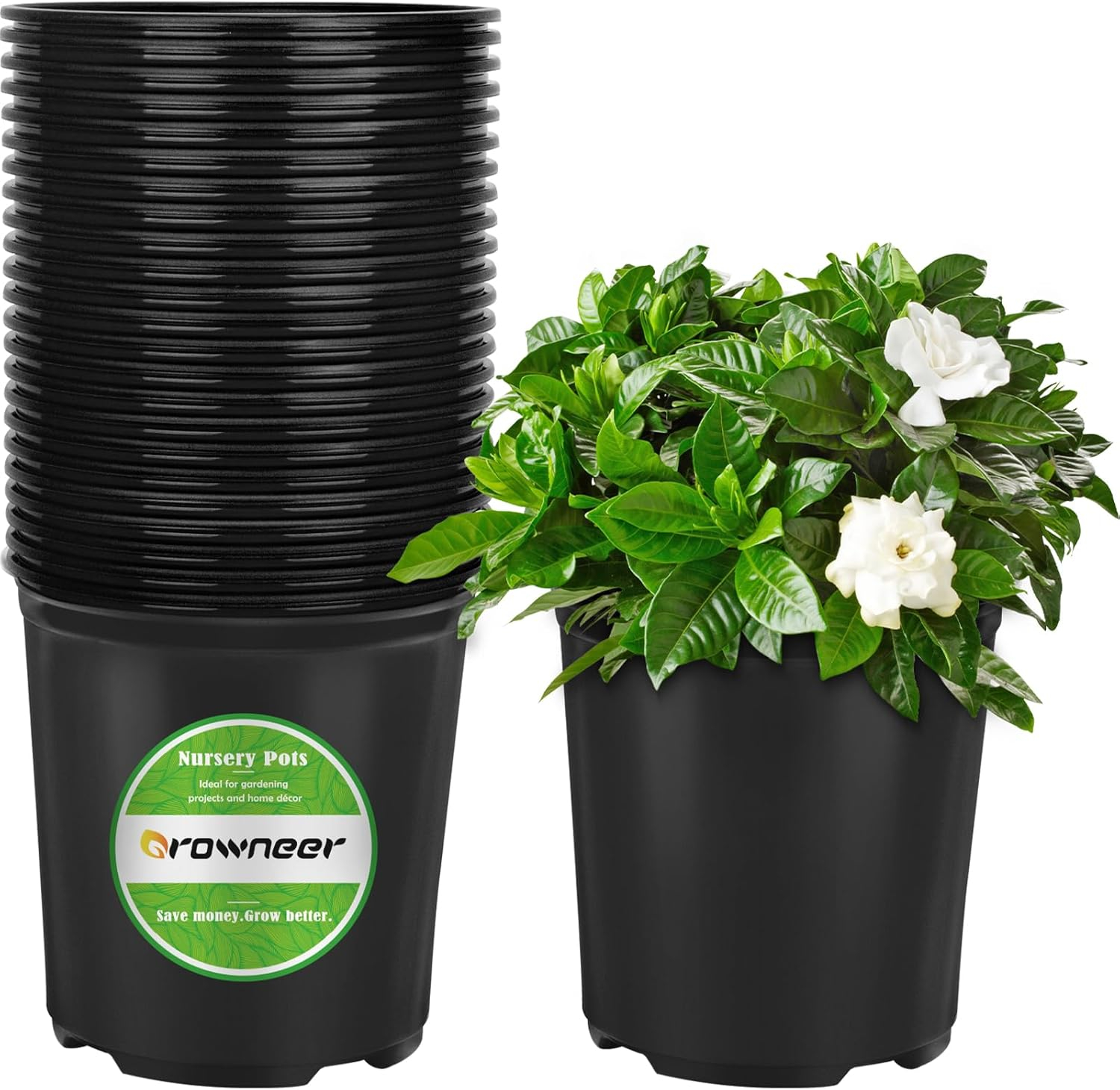 GROWNEER Nursery Pots with Drainage Holes Pack of 24 Pcs 3.5/4.5/5.5/6.5 Inch and Plant Label Flexible Seedling Pots Seed Starting Planter for Indoor Outdoor Flowers Succulents Cactus