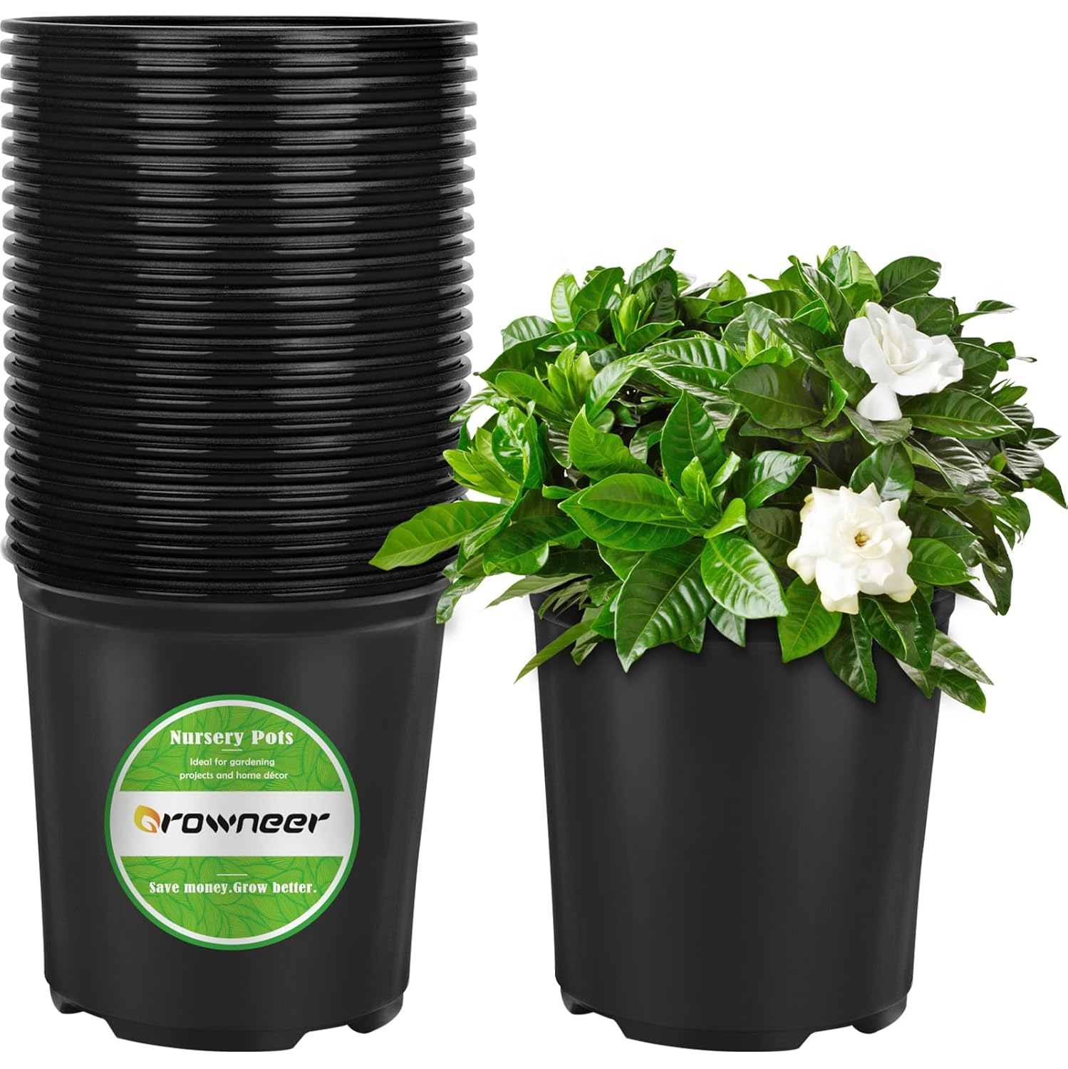 GROWNEER Nursery Pots with Drainage Holes Pack of 24 Pcs 3.5/4.5/5.5/6.5 Inch and Plant Label Flexible Seedling Pots Seed Starting Planter for Indoor Outdoor Flowers Succulents Cactus