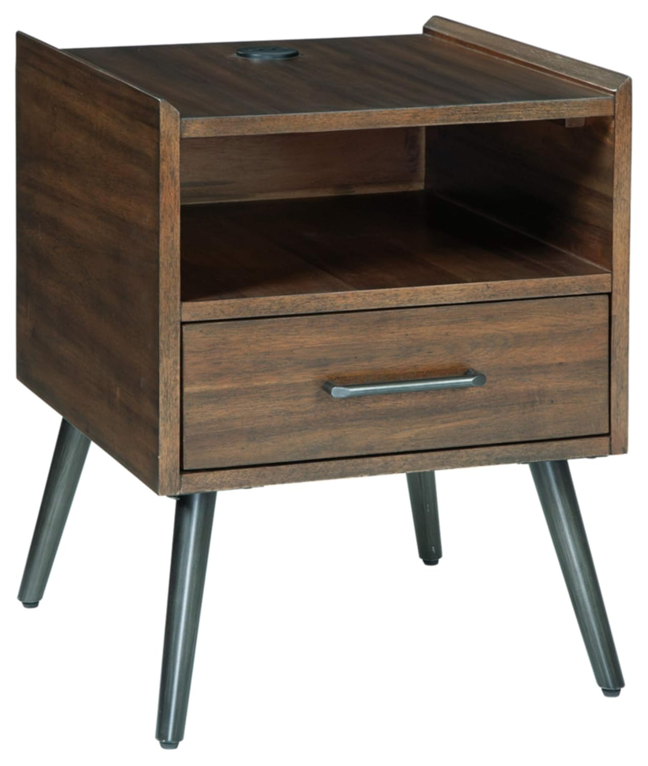 Signature Design by Ashley Calmoni Mid-Century Square End Table with 2 USB Charging Ports, Brown