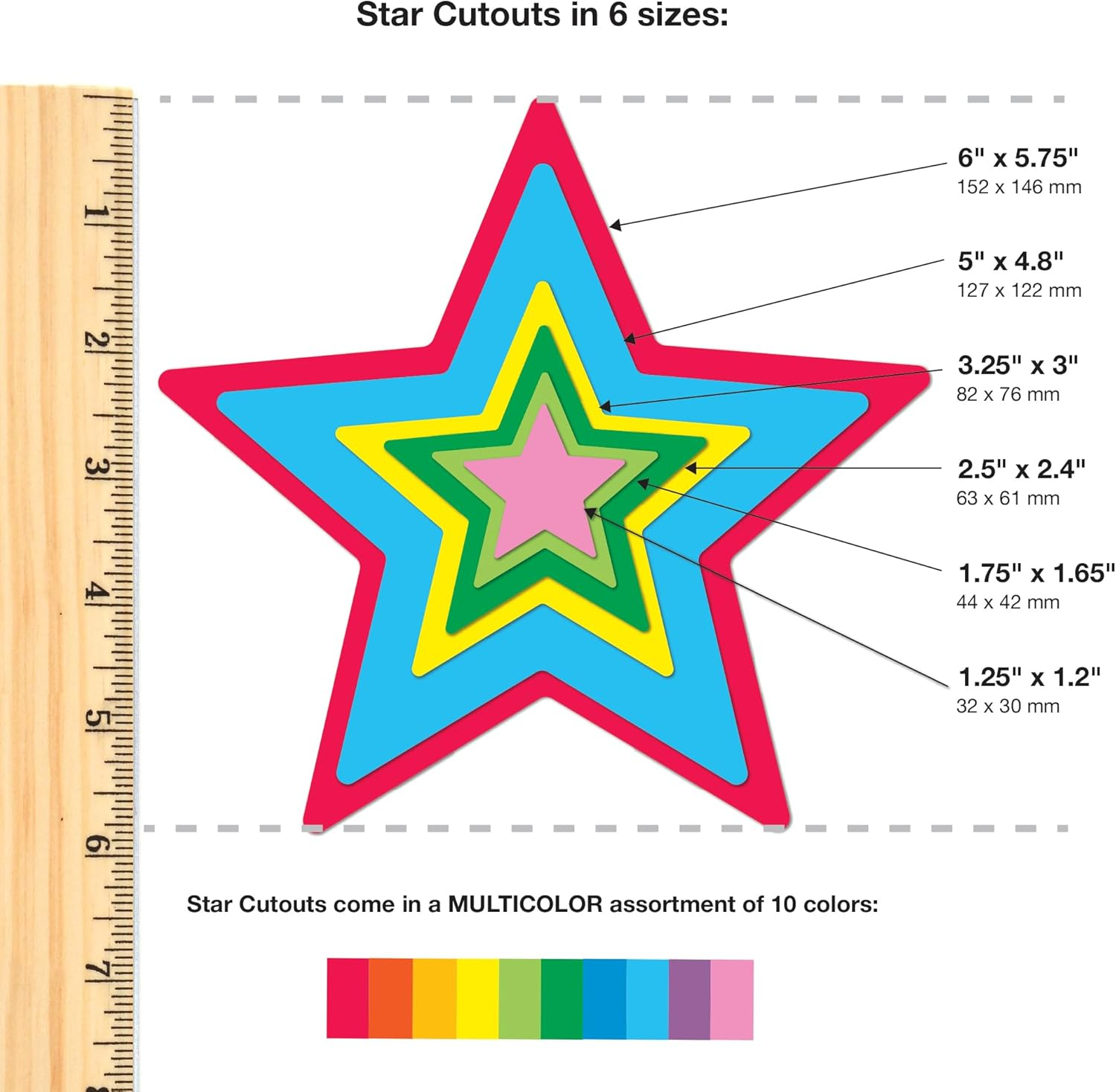 240 Pieces Star Cutouts, 2-Sided US Made Card Stock Punch Out Multicolor Stars for Bulletin Boards, Classroom Decor, Back to School DIY Craft Projects, Party Decoration, Hollywood Themed Events
