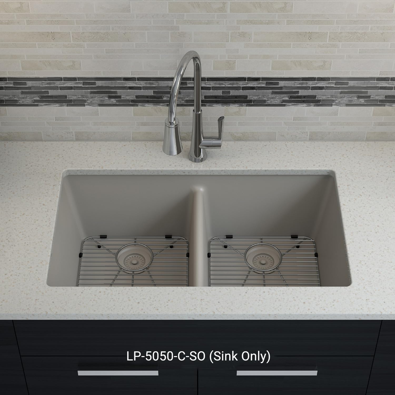 Lexicon Double Bowl Drop-in Stone Kitchen Sink, 32" x 19"