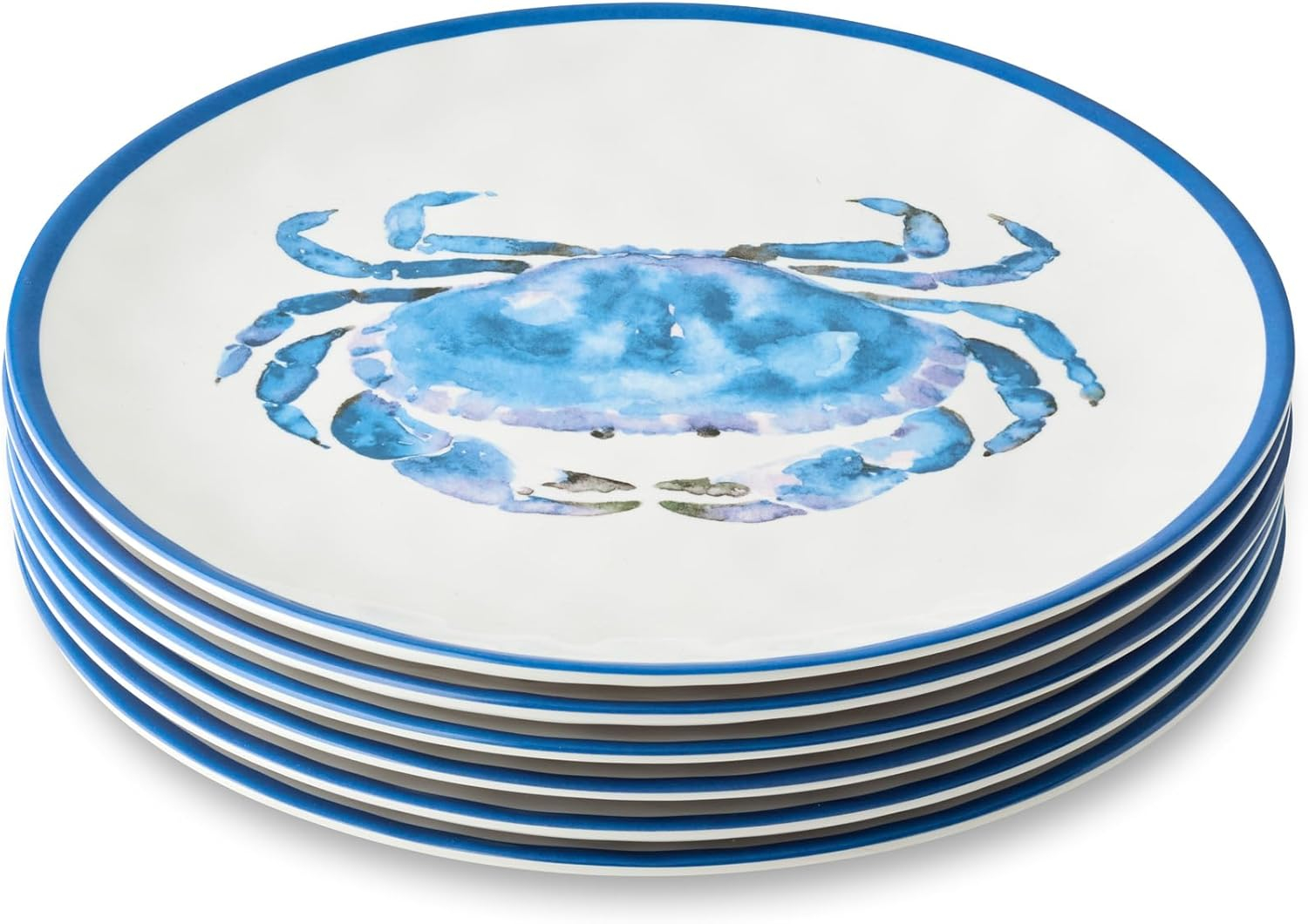 Blue Crab Melamine 11-Inch Dinner Plates Set for Coastal Dining