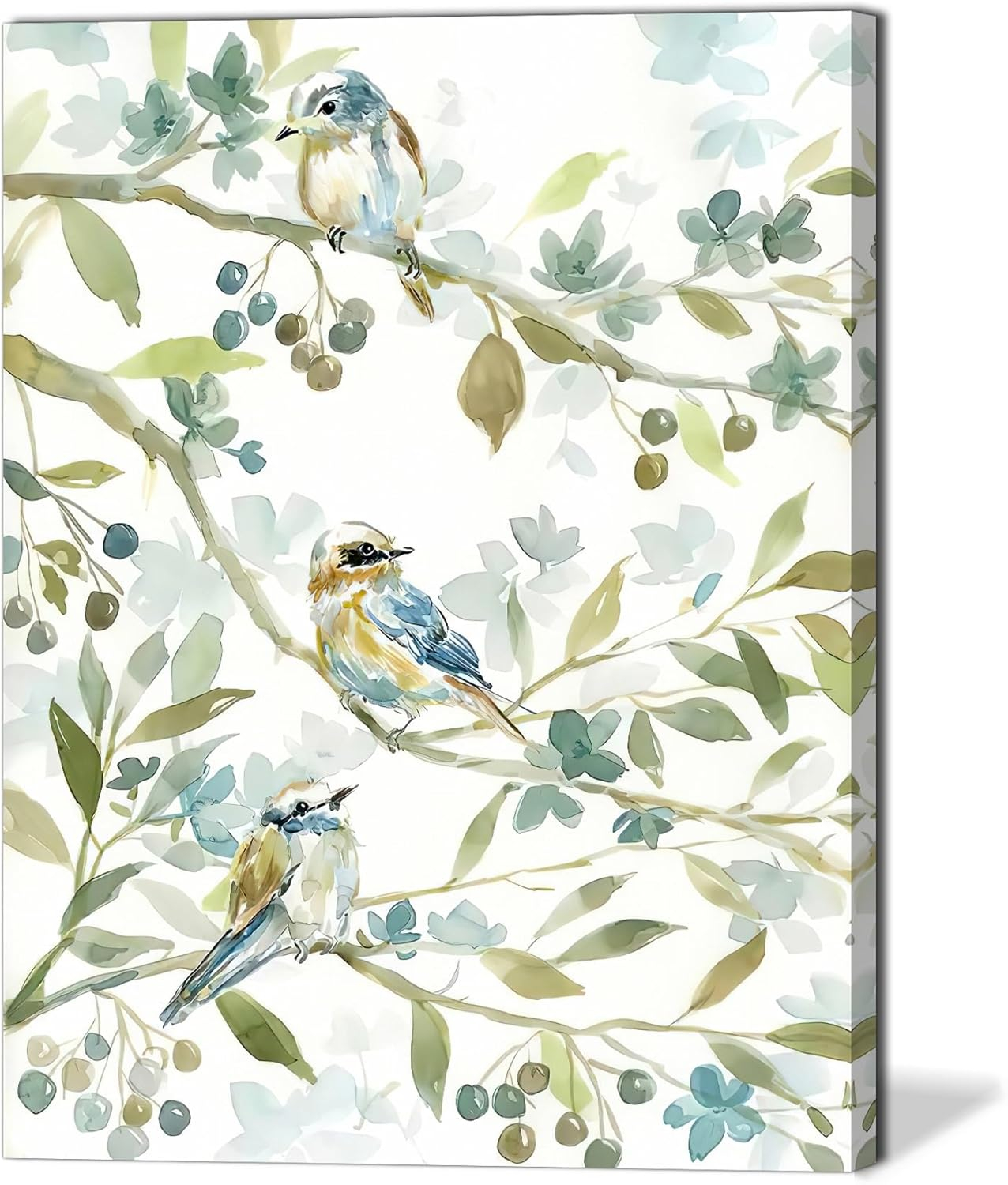 Birds Paintings Decor Wall Art for Living Room Farmhouse Vintage Botanical Leaf Framed Canvas Wall Art Birds Plant Wall Decor for Bedroom Aesthetic Bathroom Kitchen Office Dorm，ready to Hang 12x16