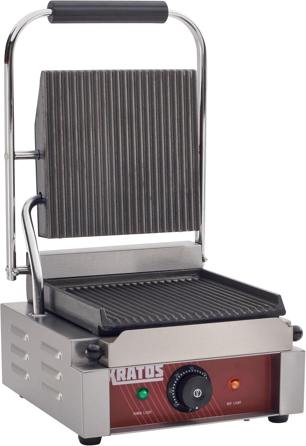 Kratos Commercial Electric Panini Sandwich Grill with Grooved Plates, 9" x 9" Cooking Surface, Commercial Countertop Panini Press, 120V, 1750W (29Y-017)